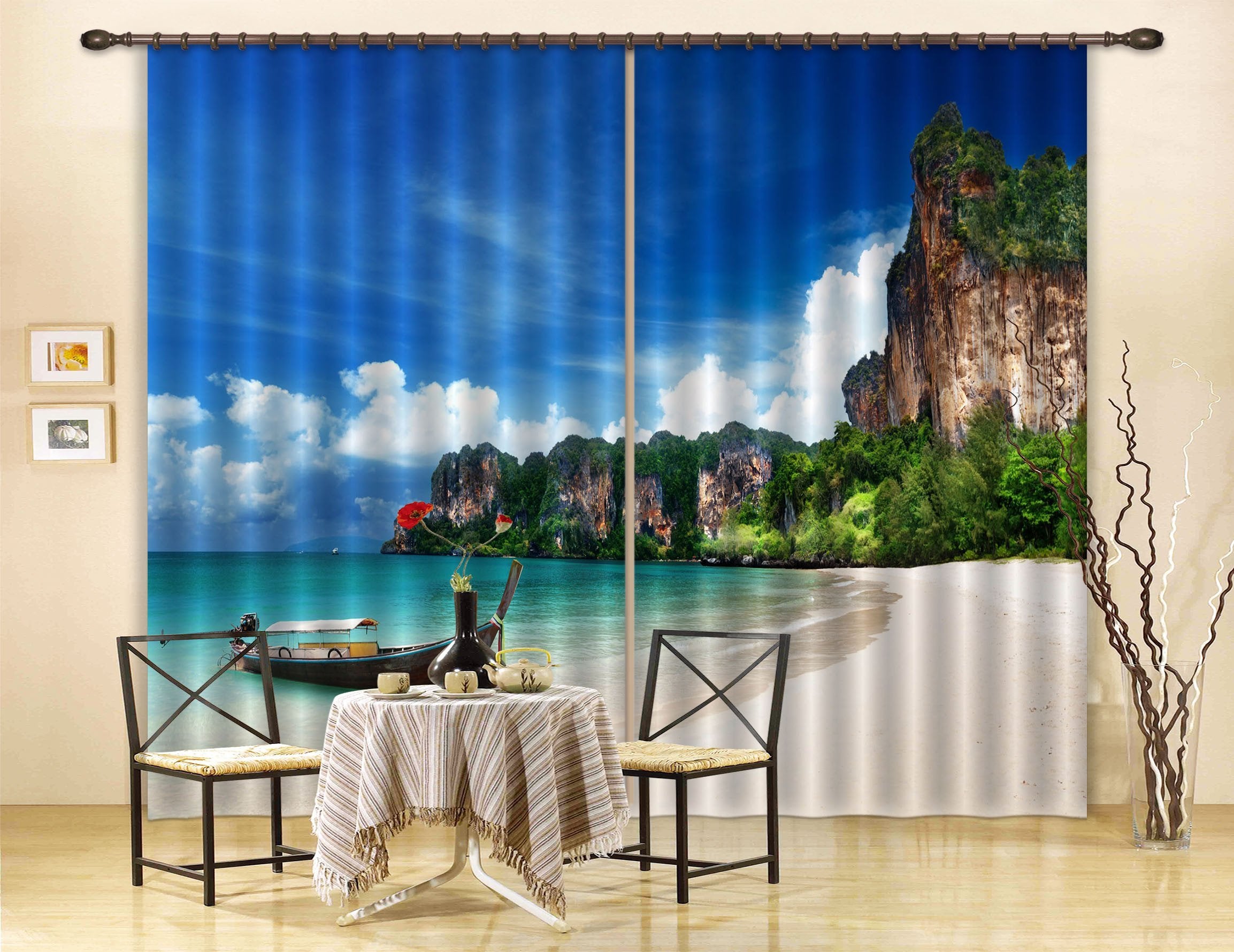 3D Beach Mountains Scenery 662 Curtains Drapes Wallpaper AJ Wallpaper