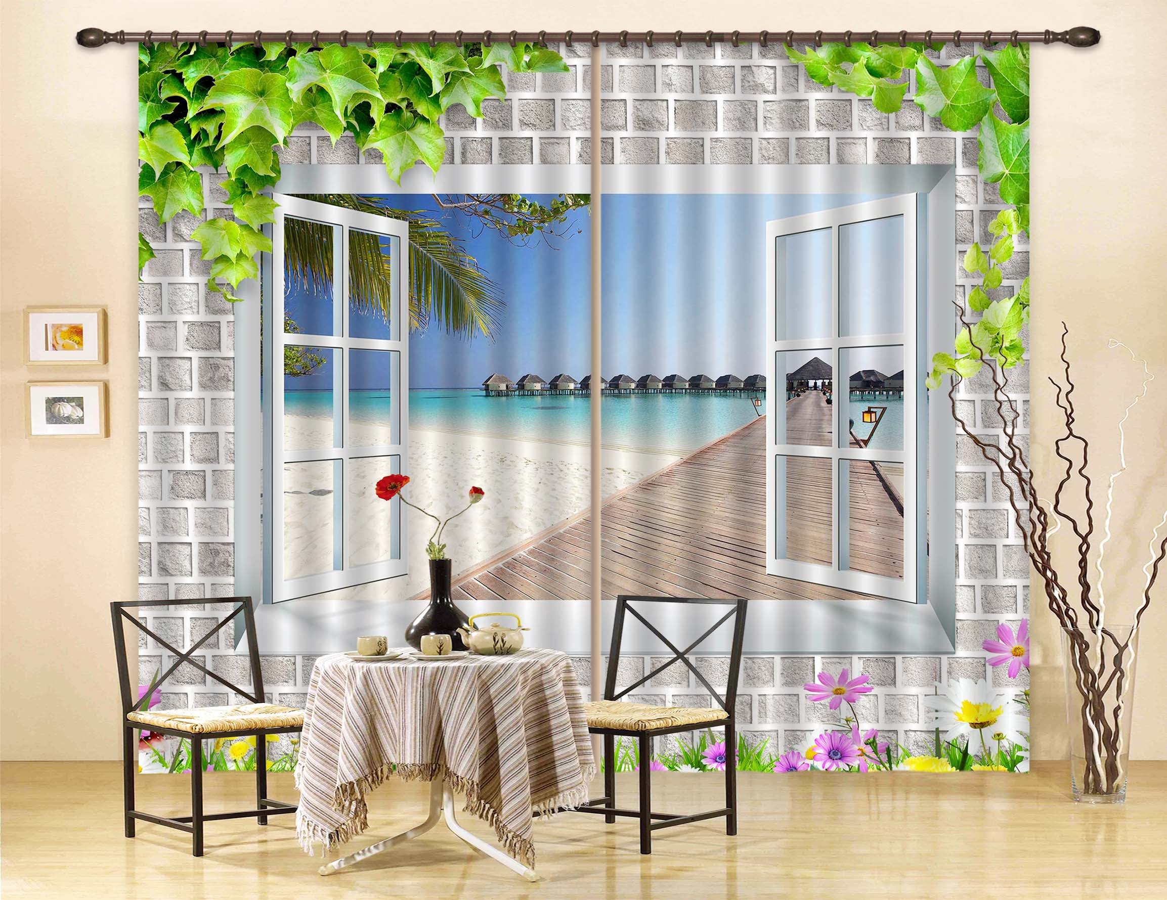 3D Wall Leaves 806 Curtains Drapes