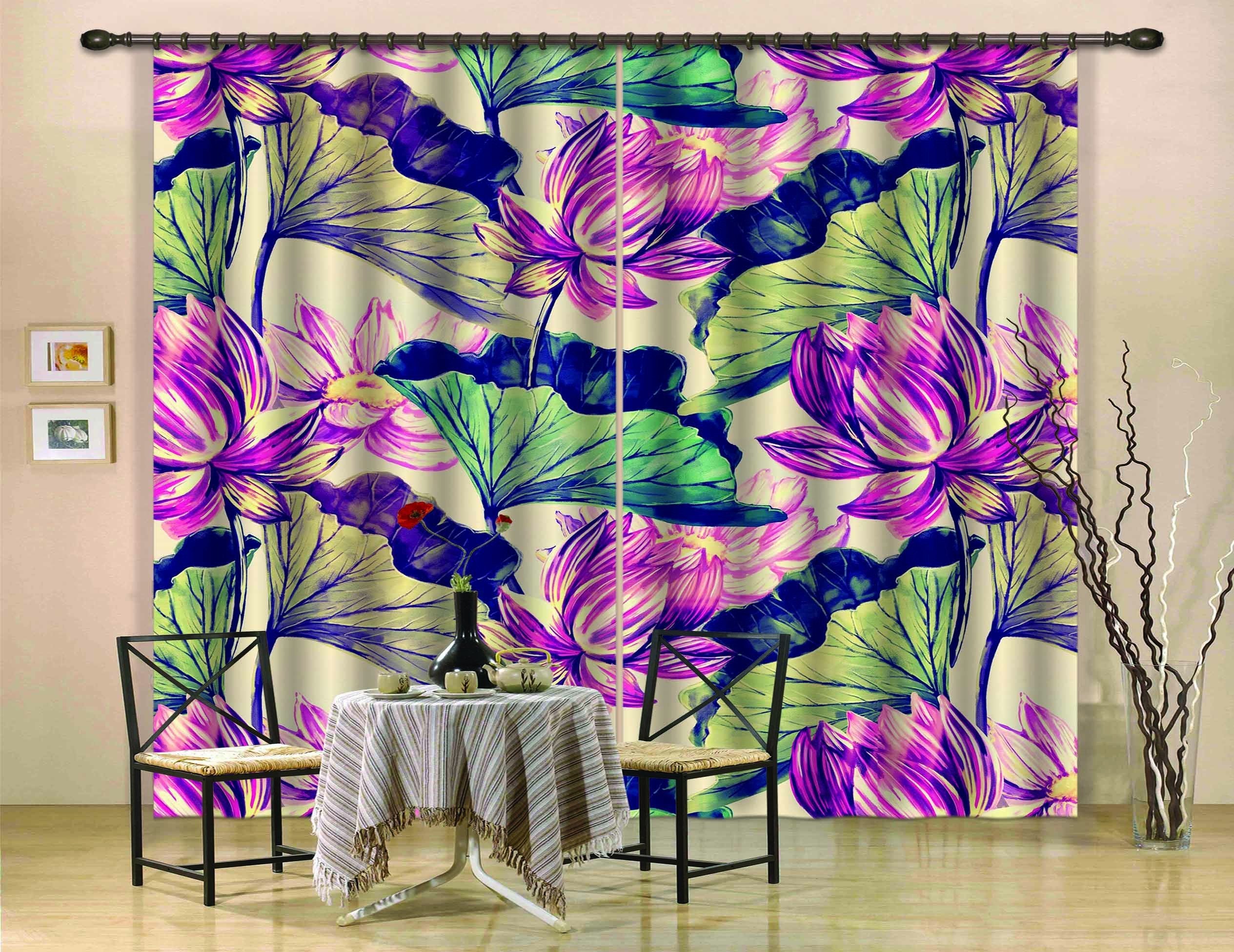 3D Lotus Flowers Painting 742 Curtains Drapes Wallpaper AJ Wallpaper