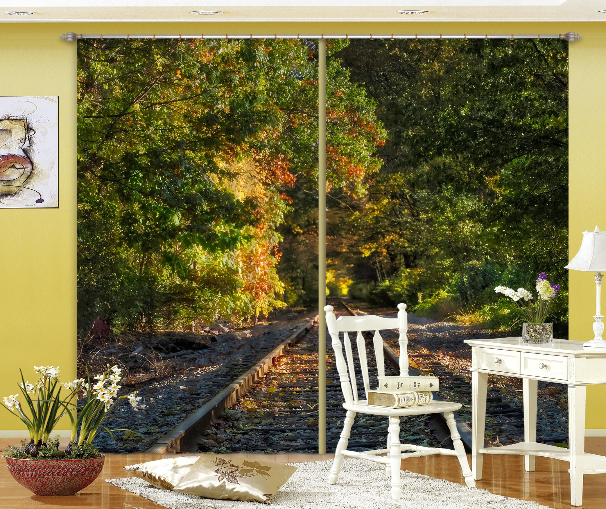 3D Railway Tree 030 Jerry LoFaro Curtain Curtains Drapes