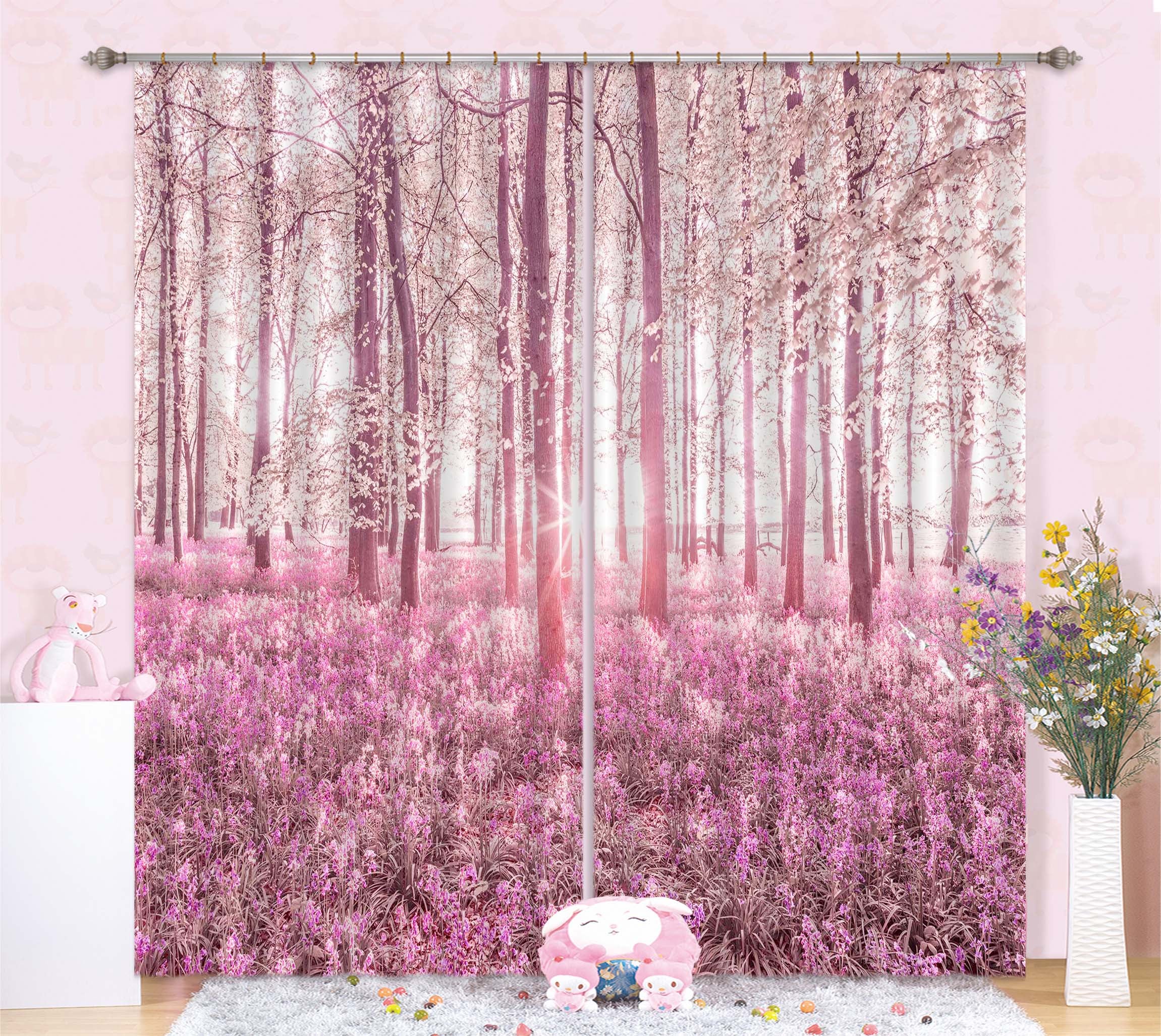 3D Pink Flower Ocean 018 Assaf Frank Curtain Curtains Drapes