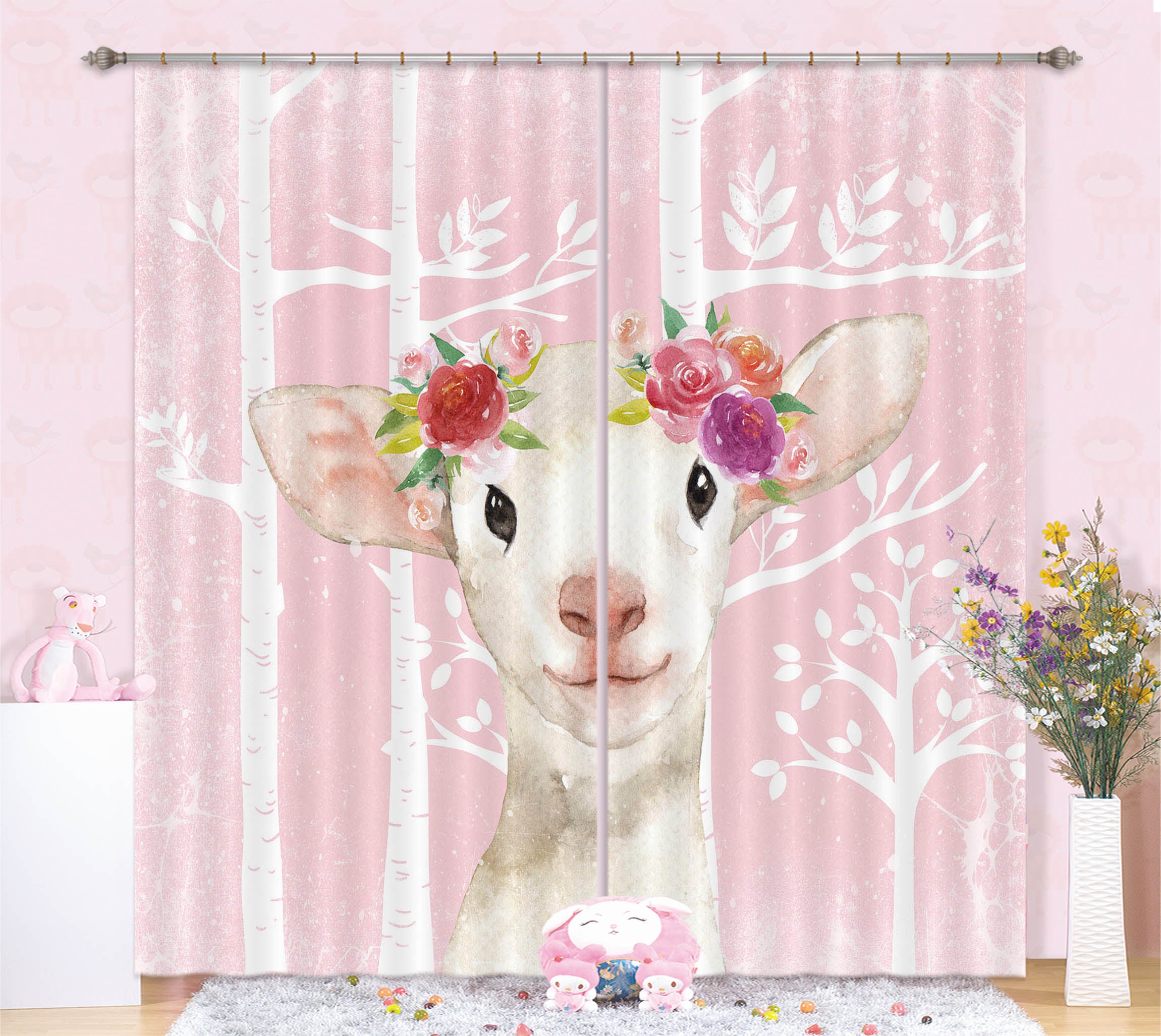 3D Sheep Flower 177 Uta Naumann Curtain Curtains Drapes