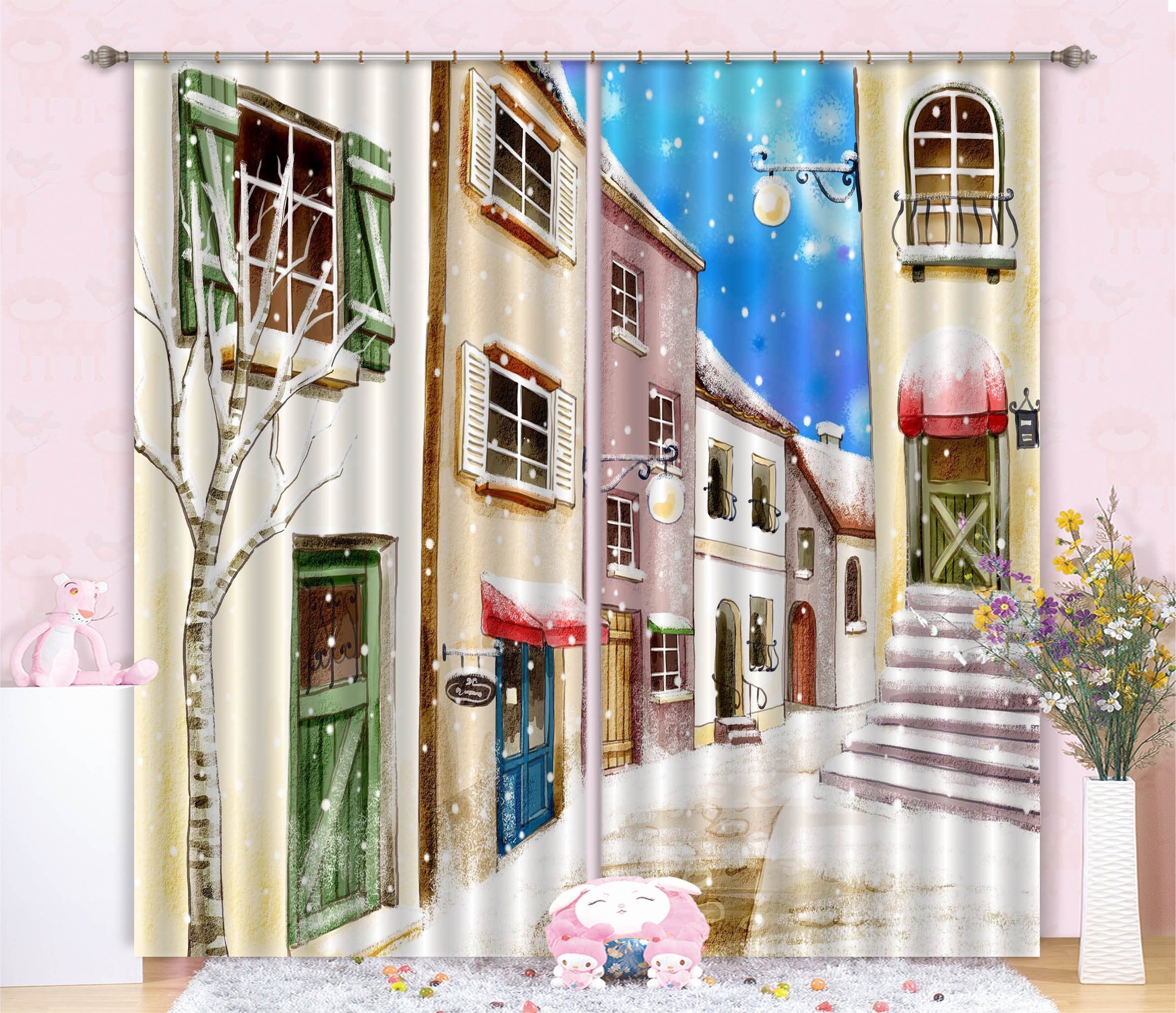 3D Snowing Town 65 Curtains Drapes Wallpaper AJ Wallpaper