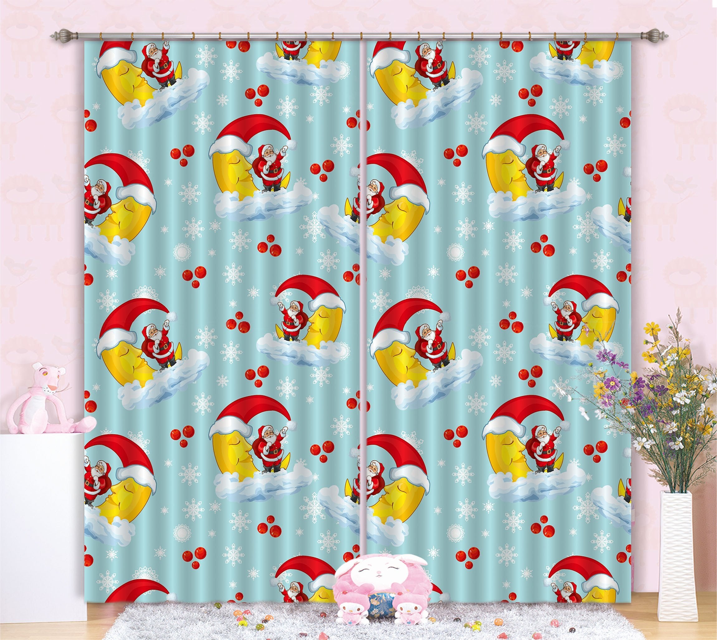 3D Lovely Santa Claus Patten Curtains Drapes Wallpaper AJ Wallpaper