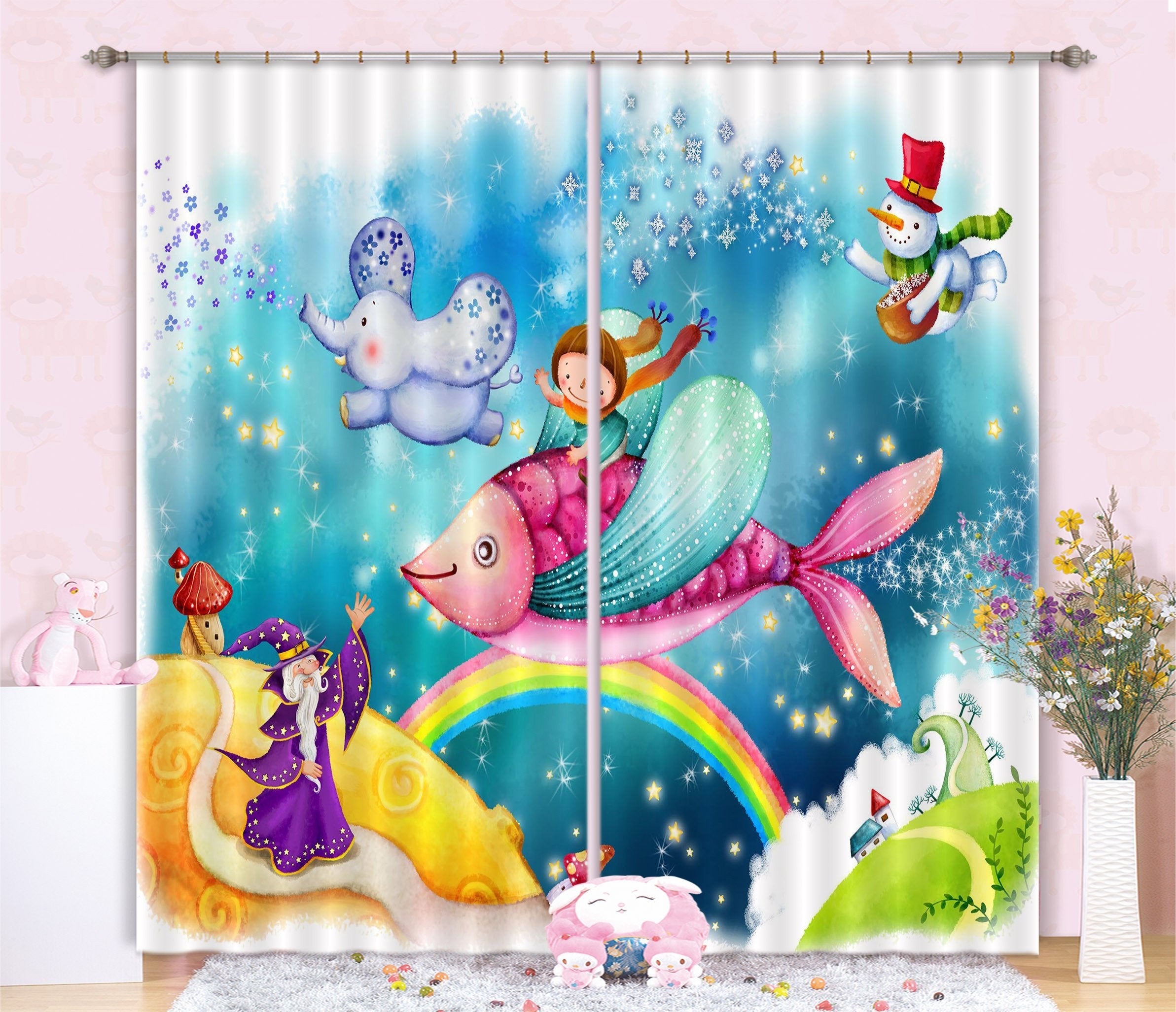 3D Riding Fish Girl 67 Curtains Drapes Wallpaper AJ Wallpaper