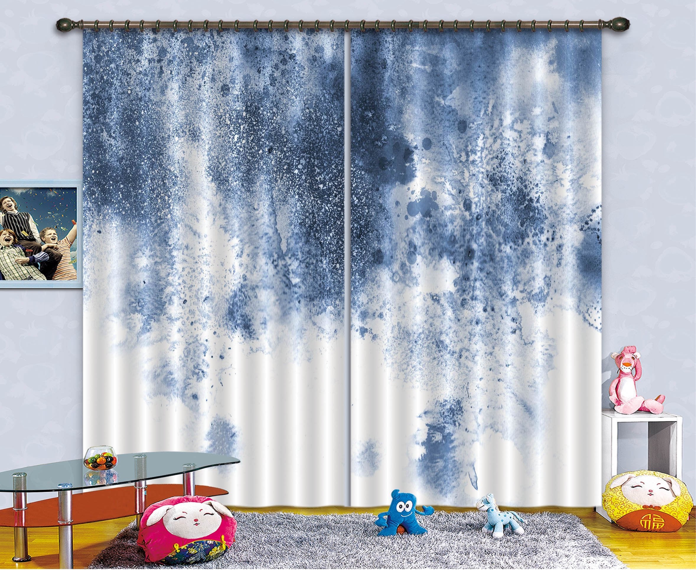 3D Graffiti Lght Blue 57 Curtains Drapes Curtains AJ Creativity Home
