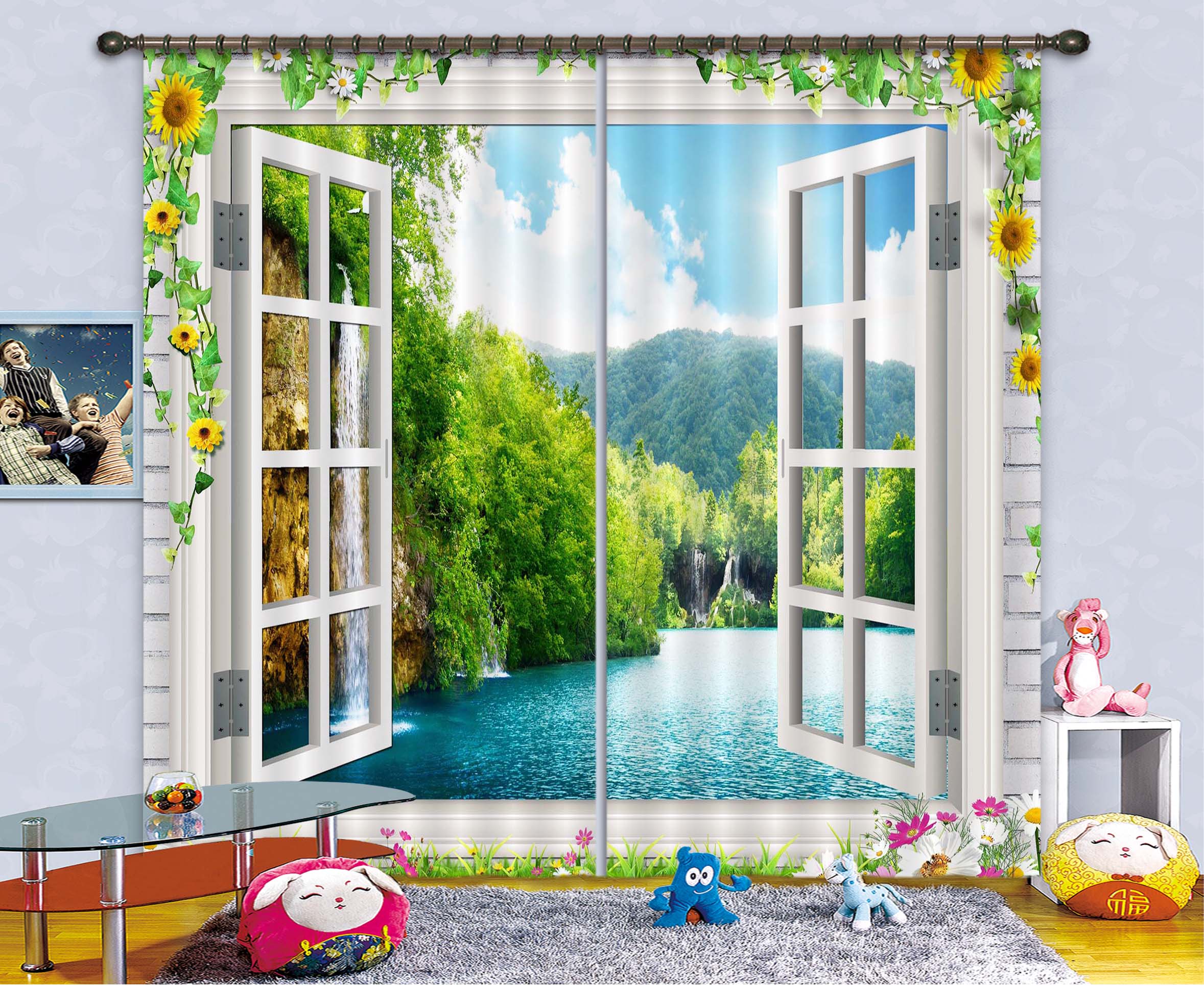 3D Landscape Lake 856 Curtains Drapes