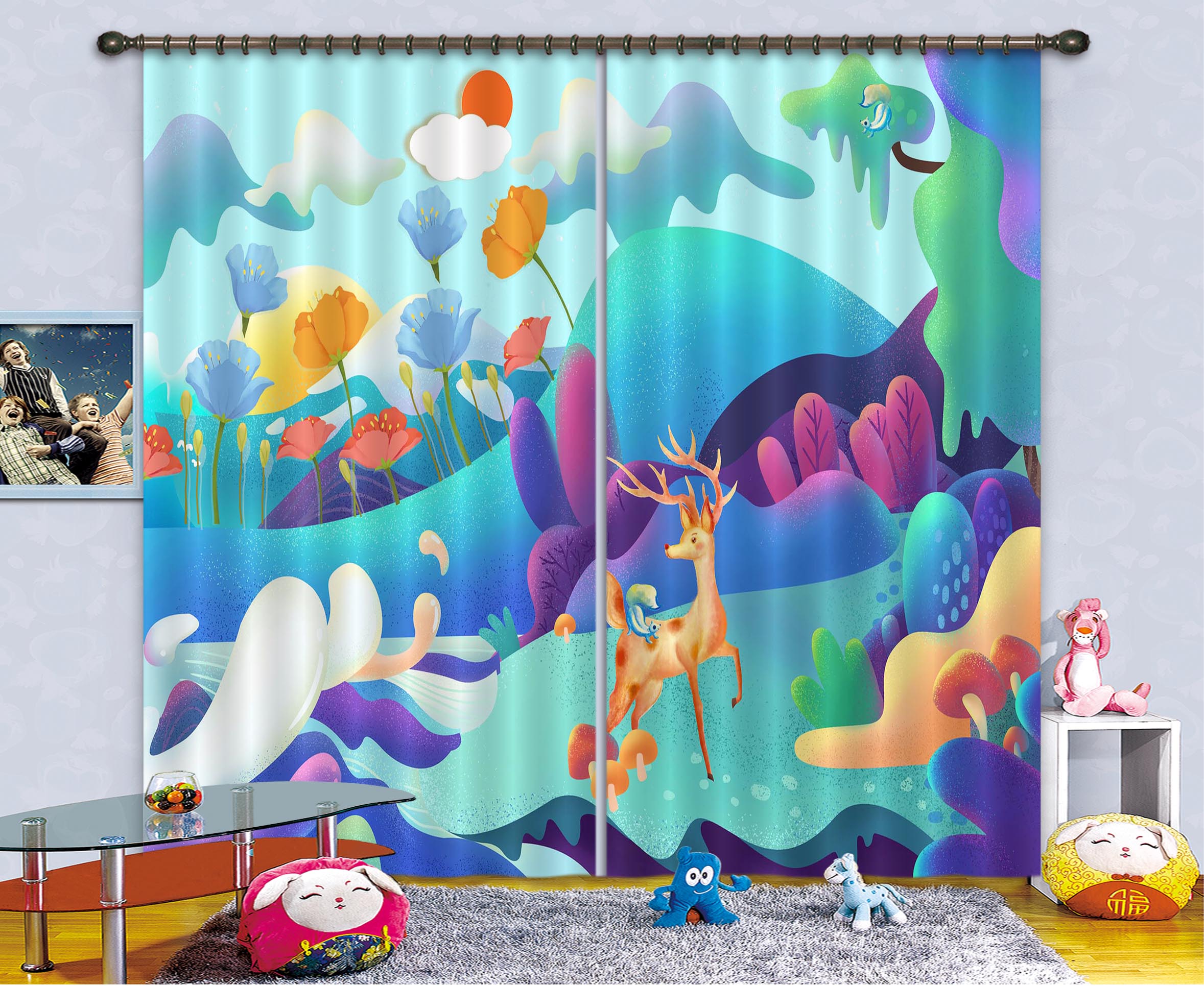 3D Forest Fawn 748 Curtains Drapes