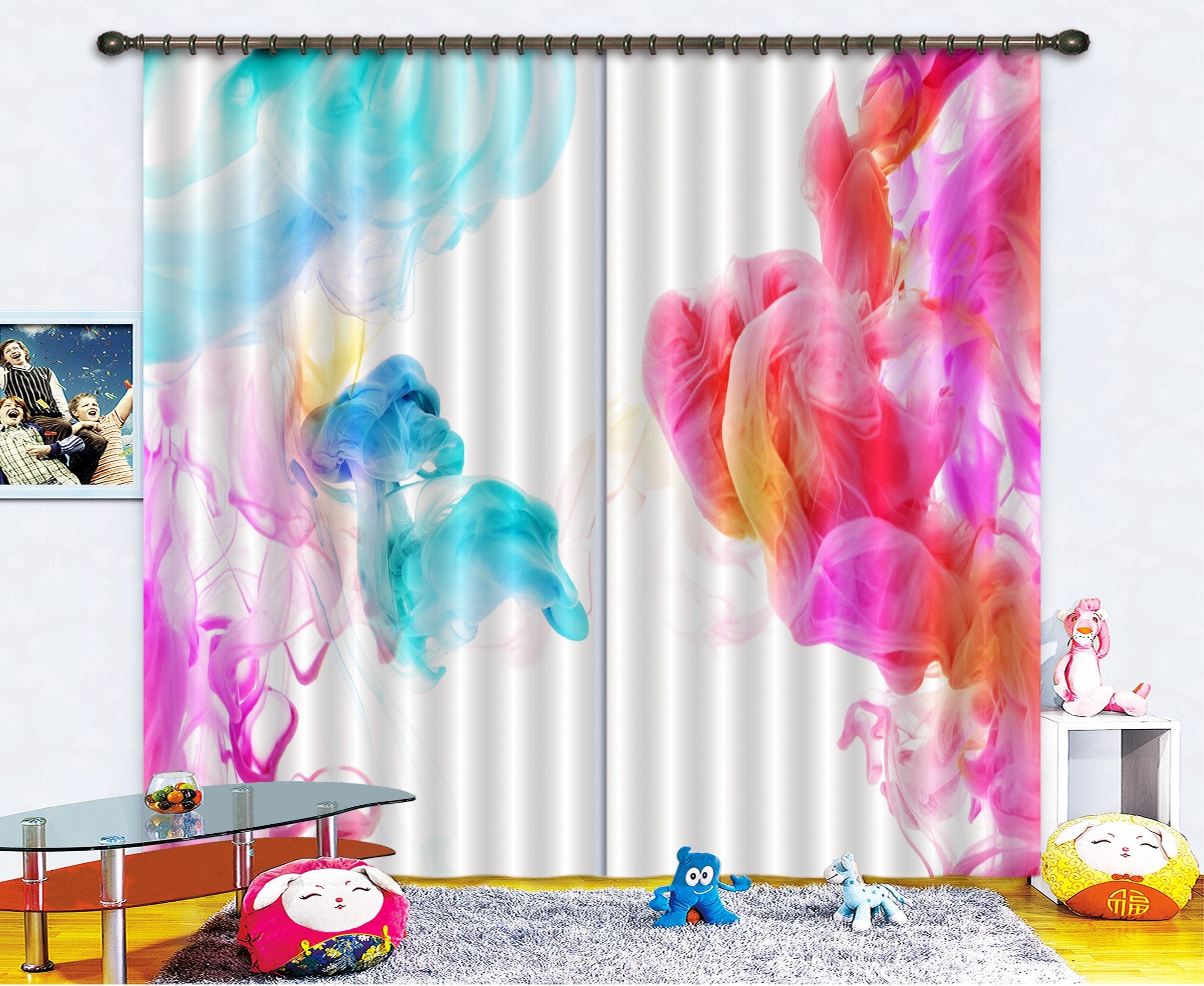 3D Two Tone Gouache 3 Curtains Drapes Curtains AJ Creativity Home