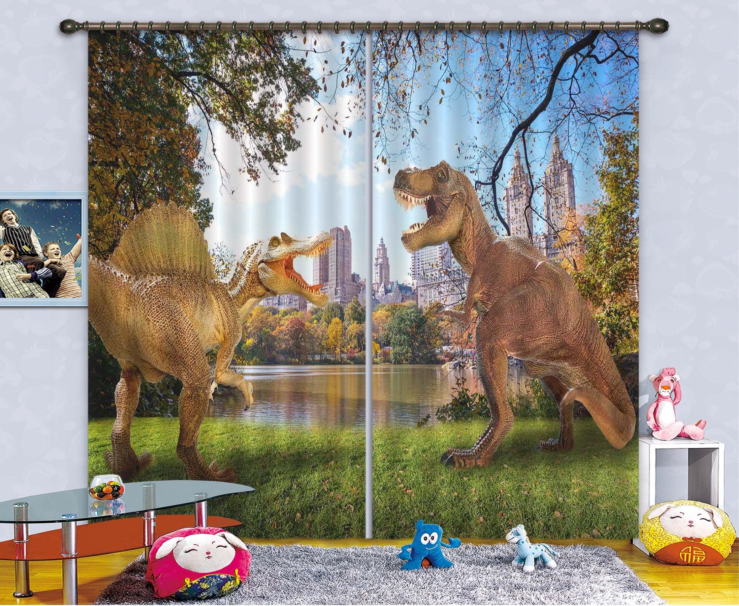 3D New York Dinosaur 153 Curtains Drapes Curtains AJ Creativity Home