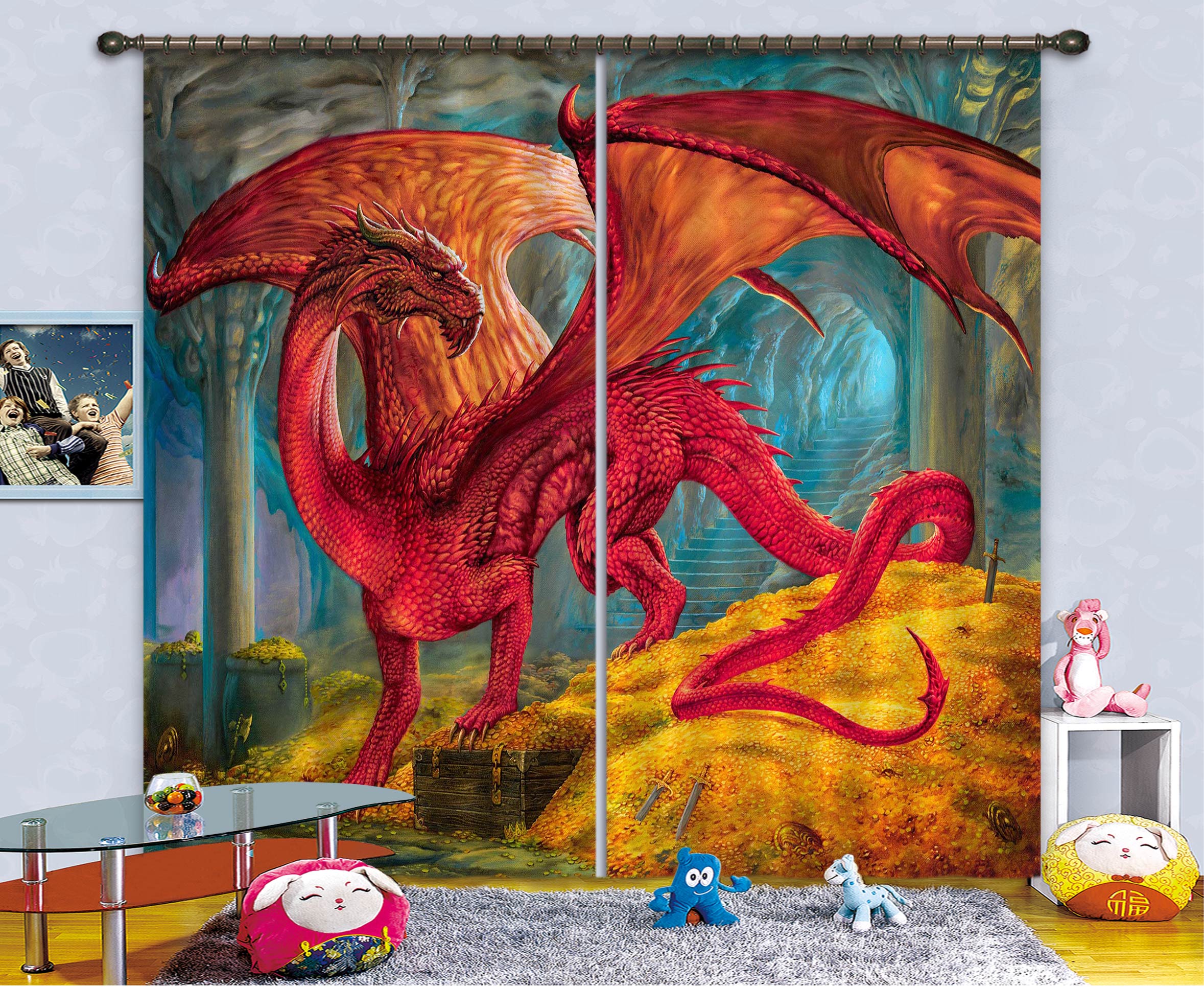 3D Red Dragon 8023 Ciruelo Curtain Curtains Drapes