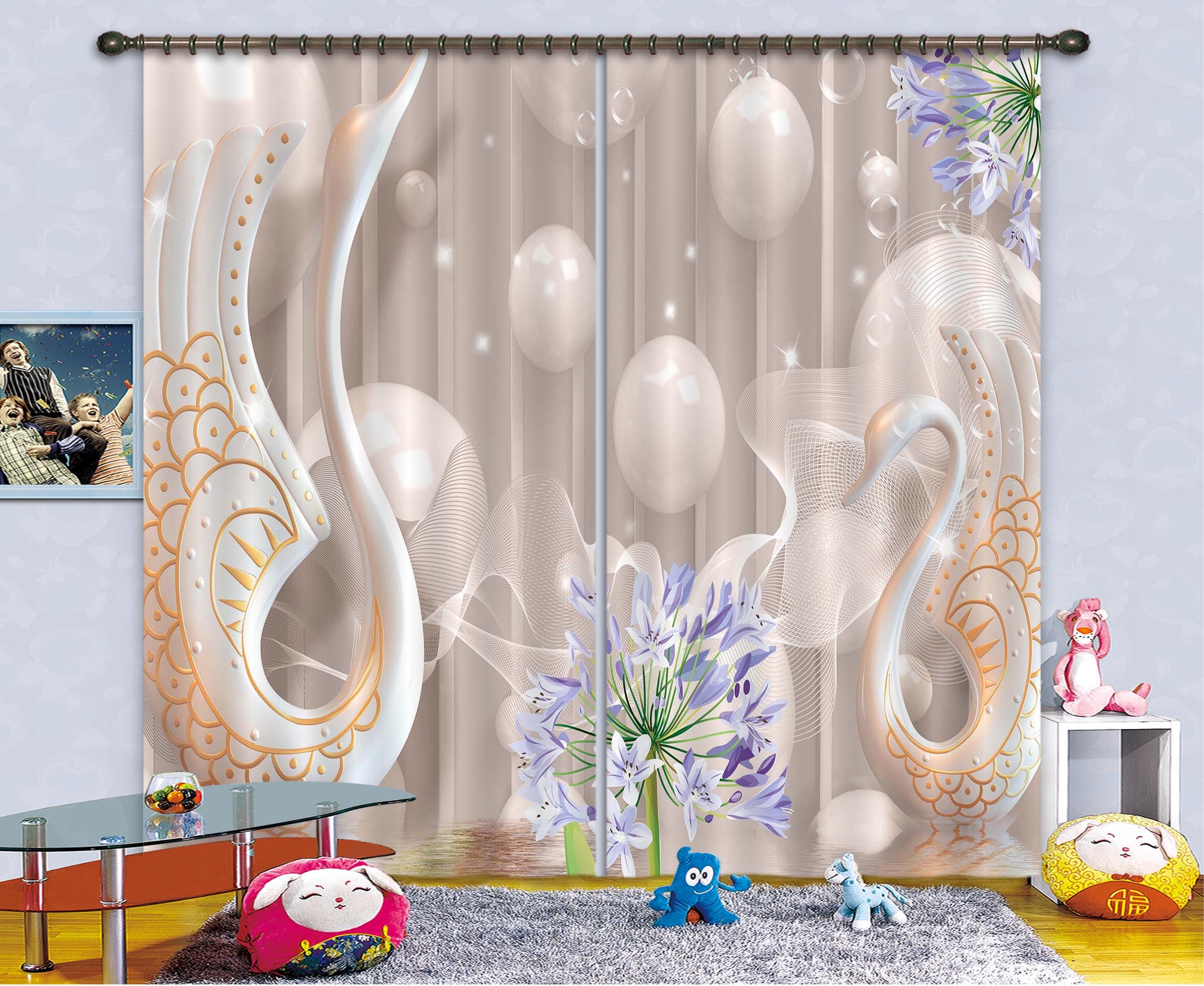 3D White Sphere 133 Curtains Drapes