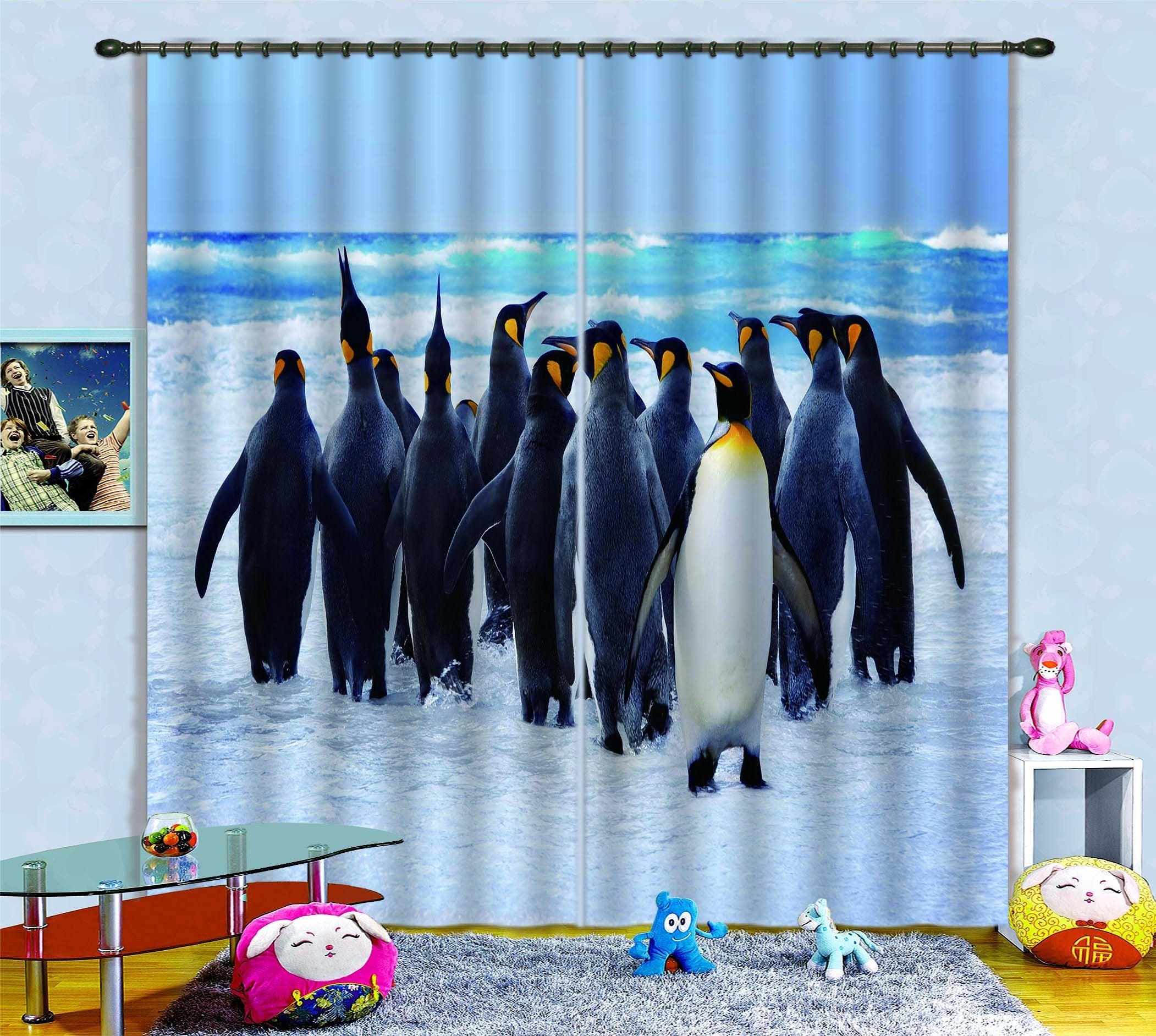 3D Seaside Penguins 796 Curtains Drapes Wallpaper AJ Wallpaper