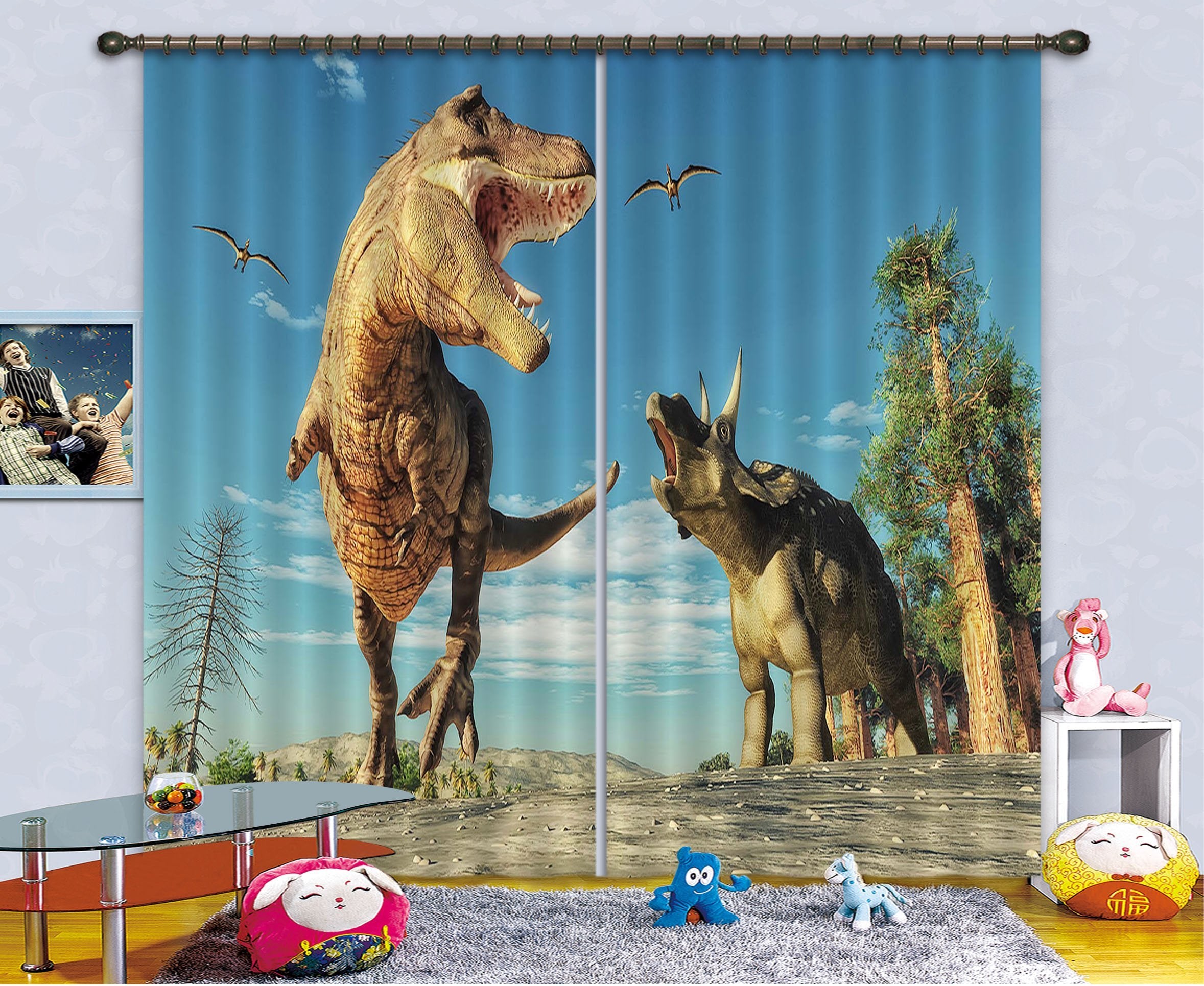 3D Tyrannosaurus Horned Dragon 162 Curtains Drapes Curtains AJ Creativity Home