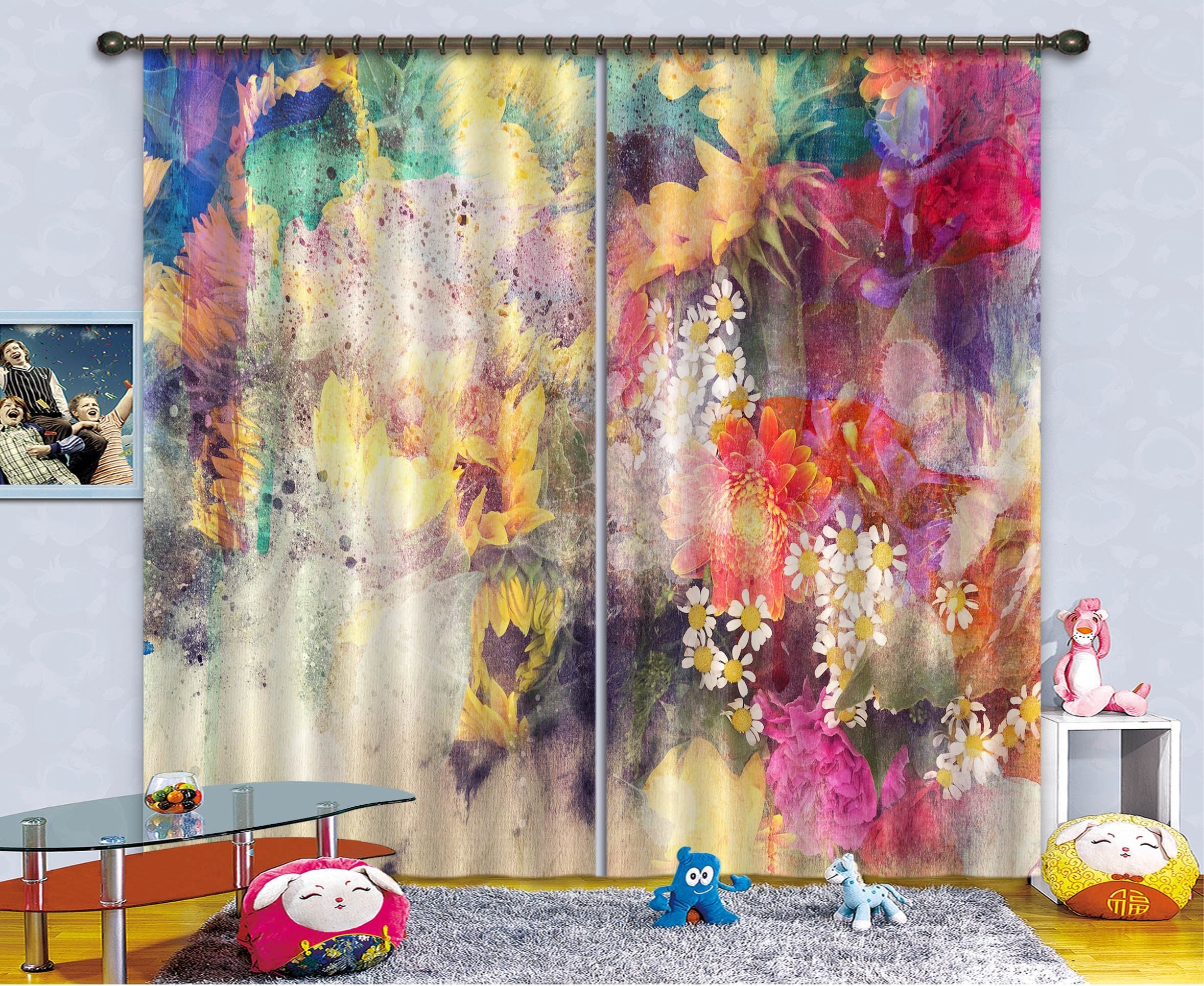 3D Hazy Sunflower 38 Curtains Drapes Curtains AJ Creativity Home