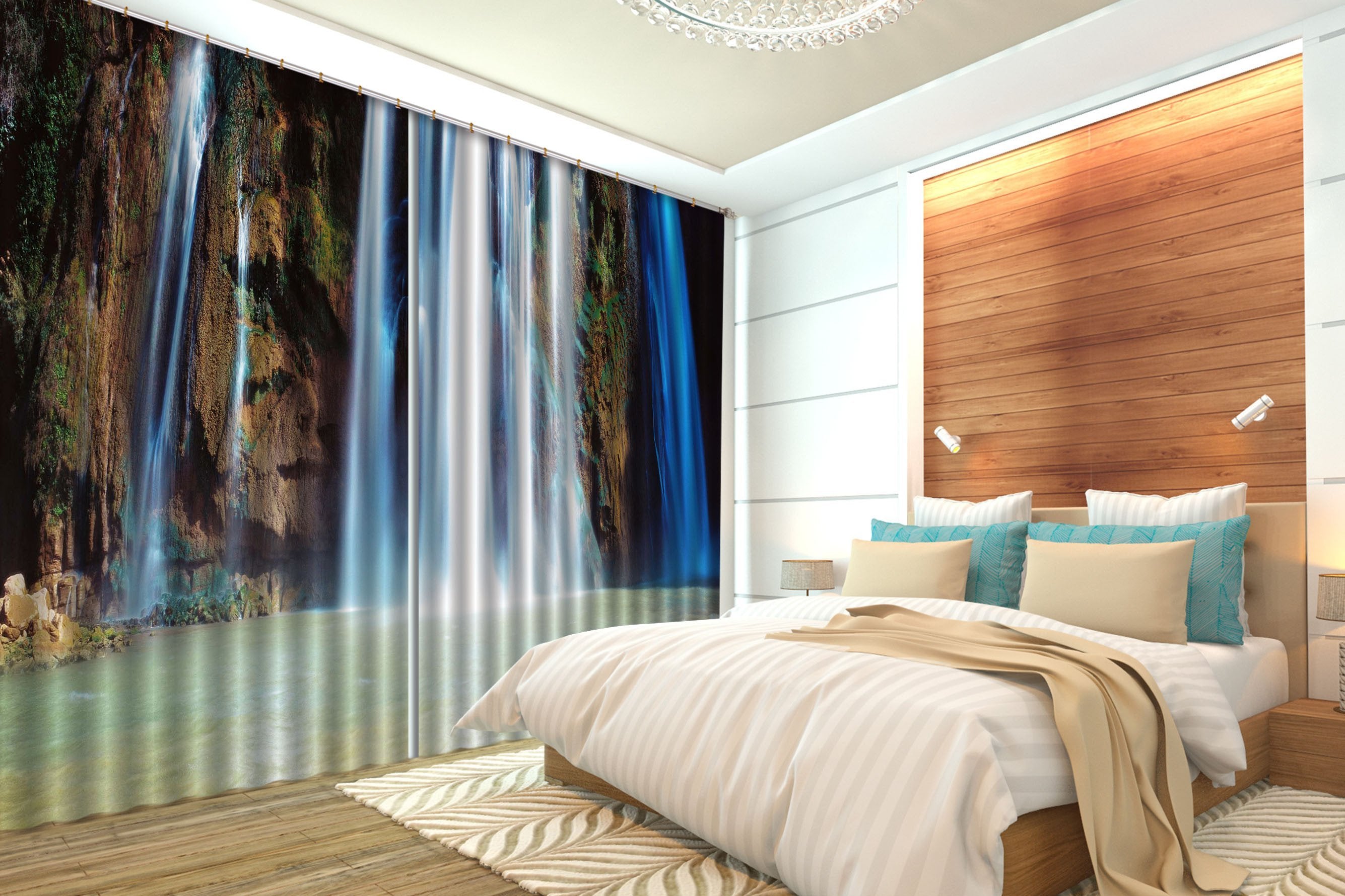 3D Lake Waterfall 166 Curtains Drapes Wallpaper AJ Wallpaper