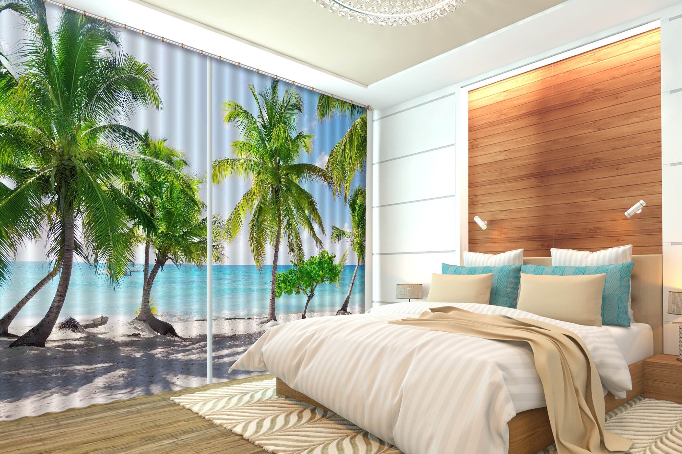 3D Beach Trees 173 Curtains Drapes Wallpaper AJ Wallpaper