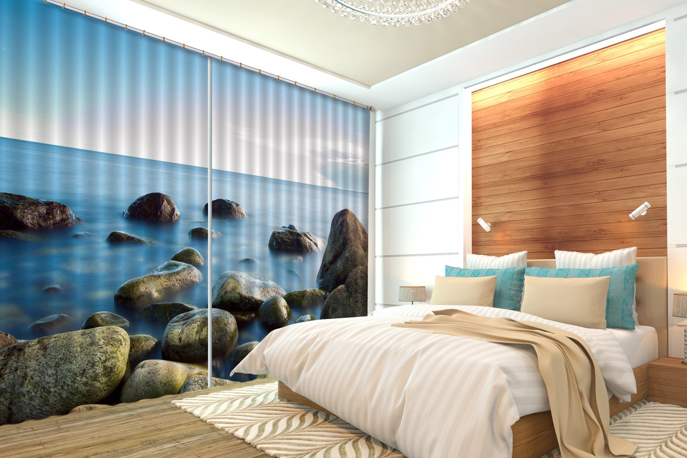 3D Seaside Stones 597 Curtains Drapes Wallpaper AJ Wallpaper