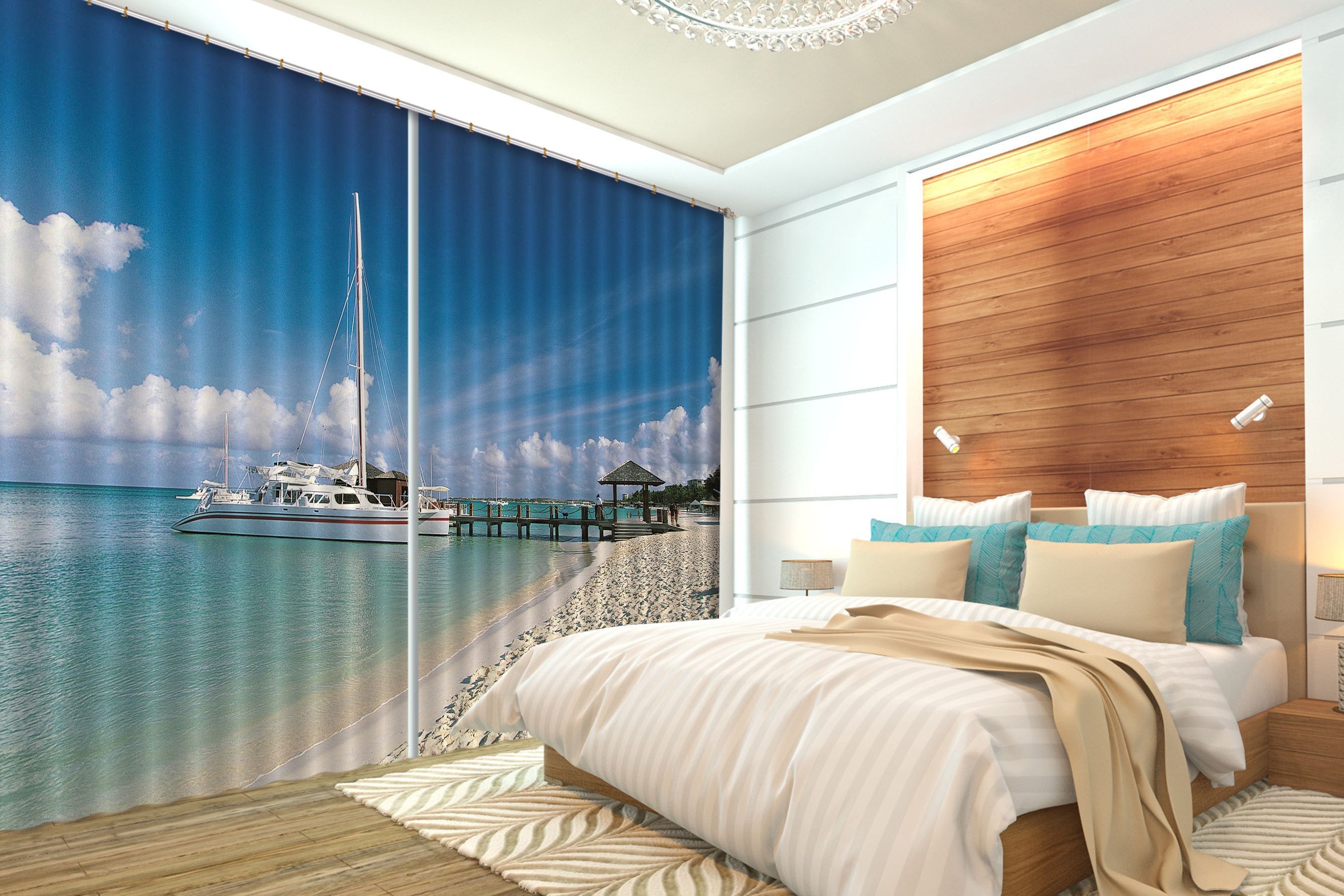 3D Sea Beach Yachts 227 Curtains Drapes Wallpaper AJ Wallpaper
