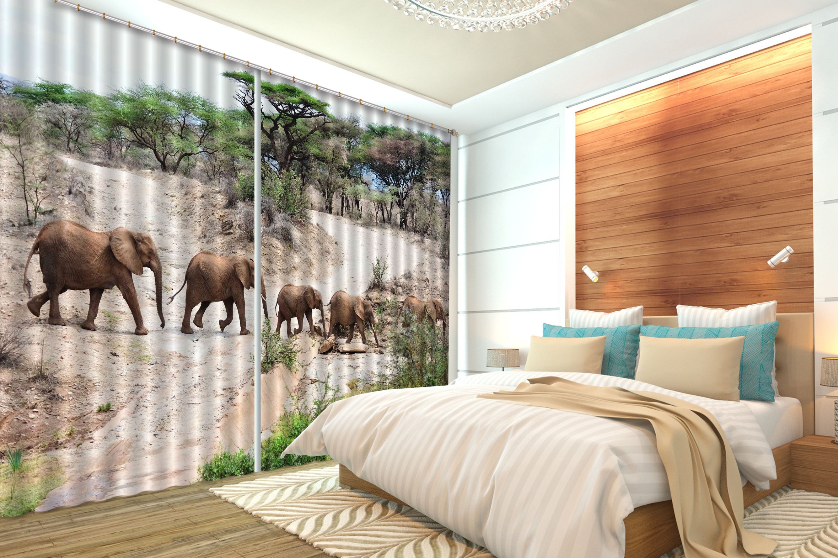 3D Elephant Migration Curtains Drapes Wallpaper AJ Wallpaper
