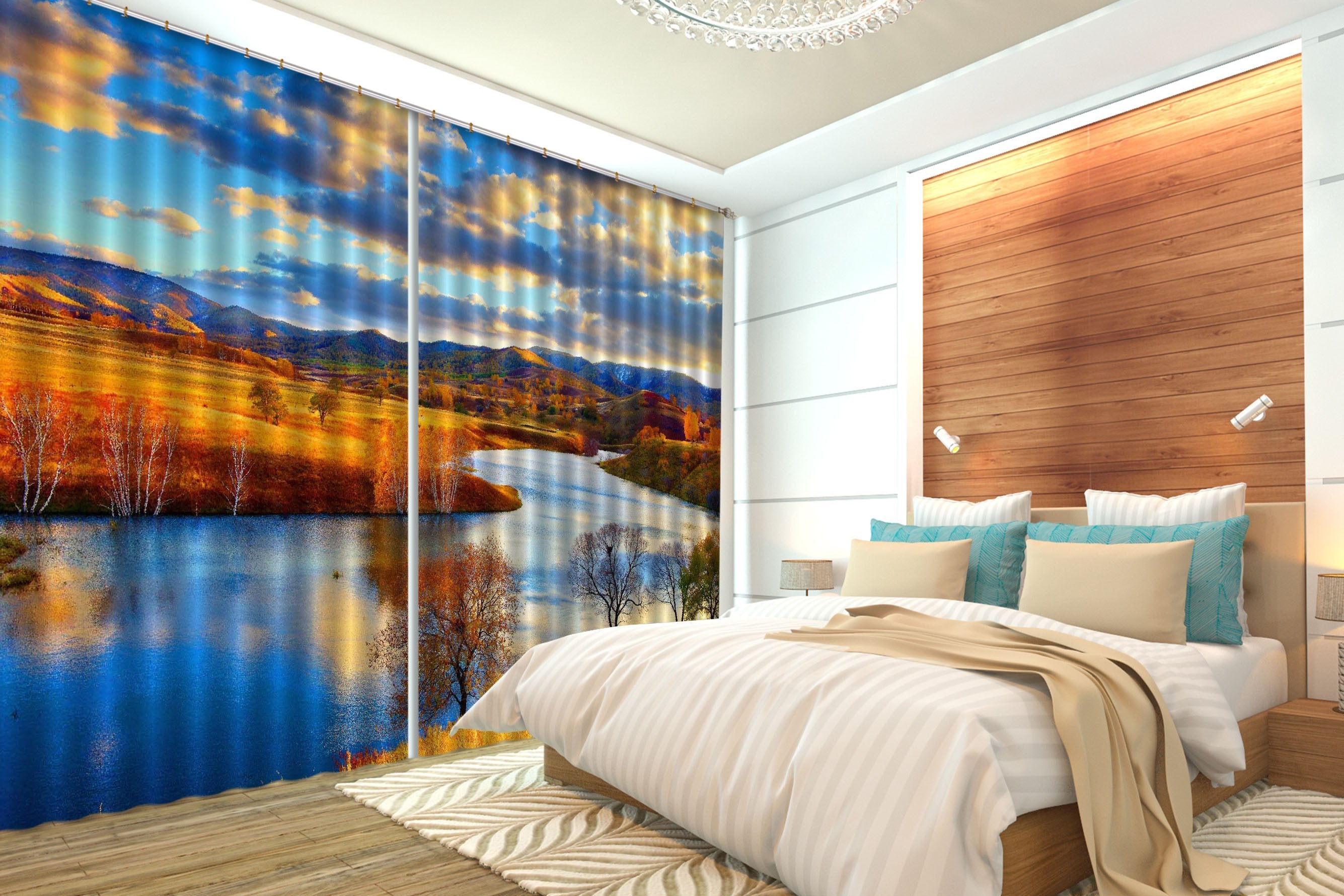 3D Sunset River Scenery 182 Curtains Drapes Wallpaper AJ Wallpaper