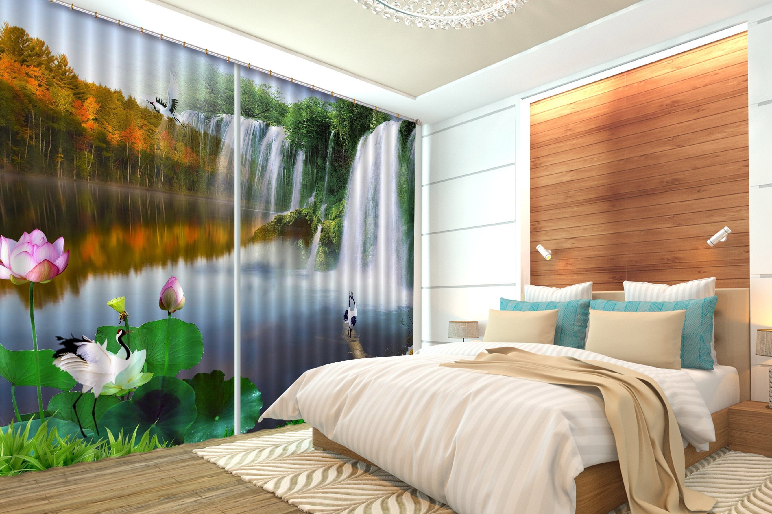 3D Lake Waterfalls 178 Curtains Drapes Wallpaper AJ Wallpaper