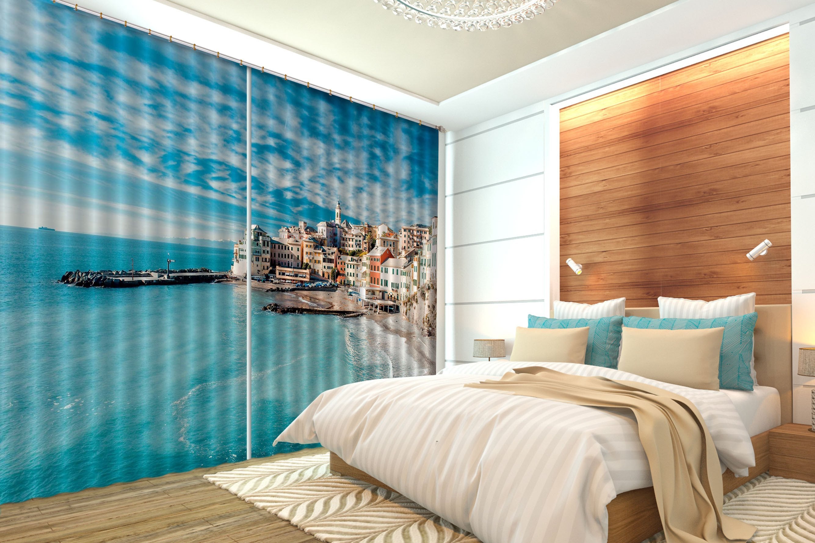 3D Pretty Seaside Town 661 Curtains Drapes Wallpaper AJ Wallpaper