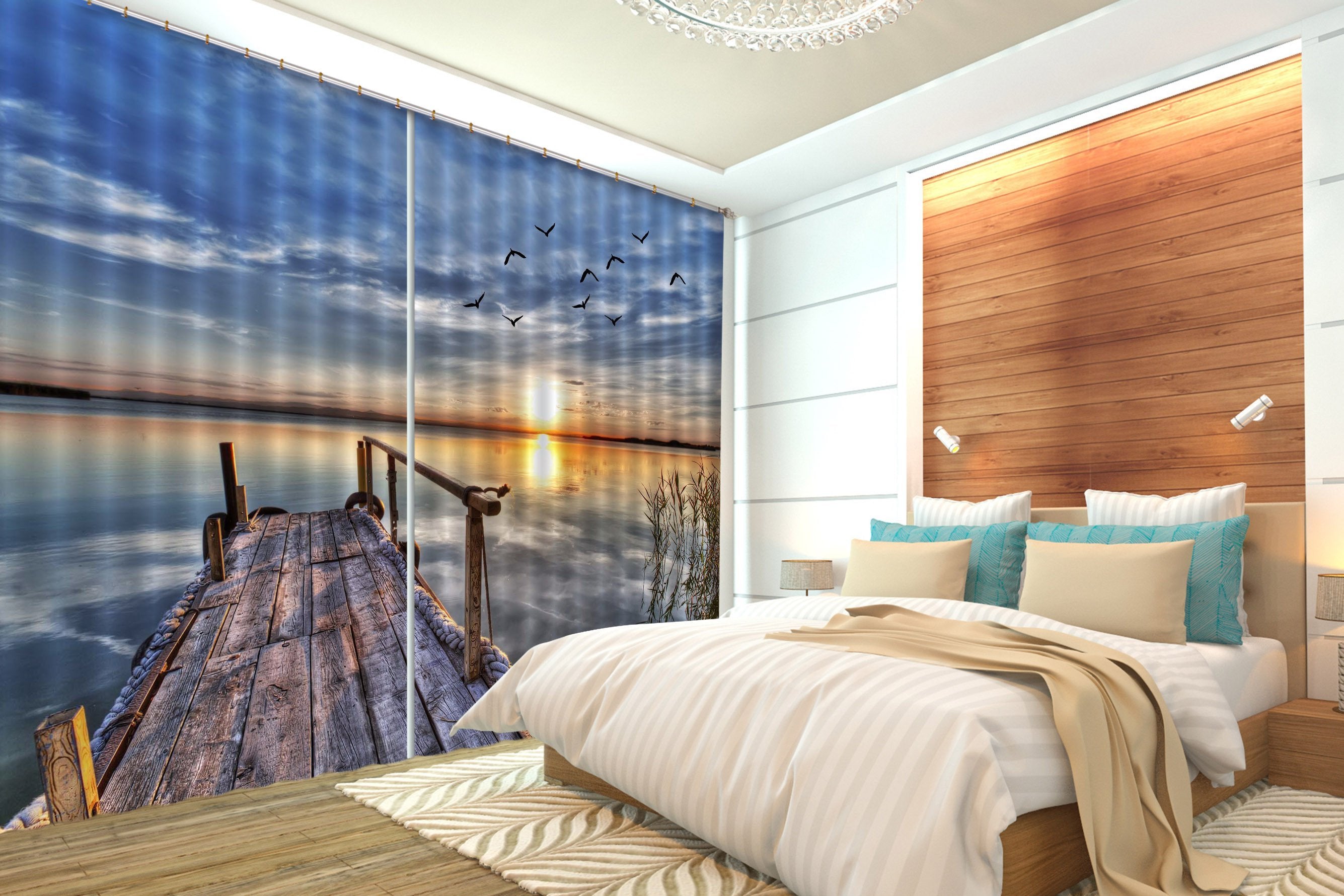 3D Lake Sunset Scenery 593 Curtains Drapes Wallpaper AJ Wallpaper