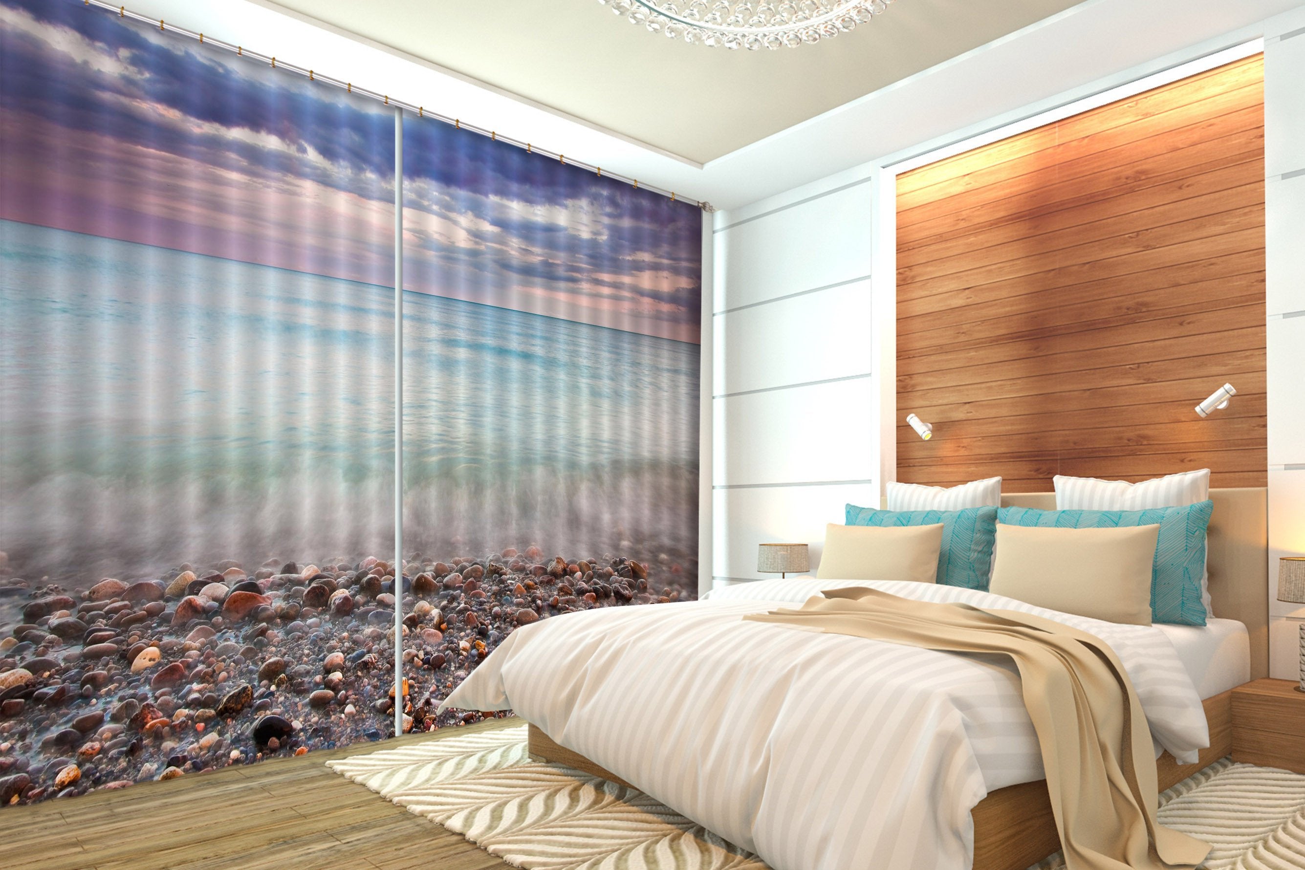 3D Sea Stones Beach 628 Curtains Drapes Wallpaper AJ Wallpaper