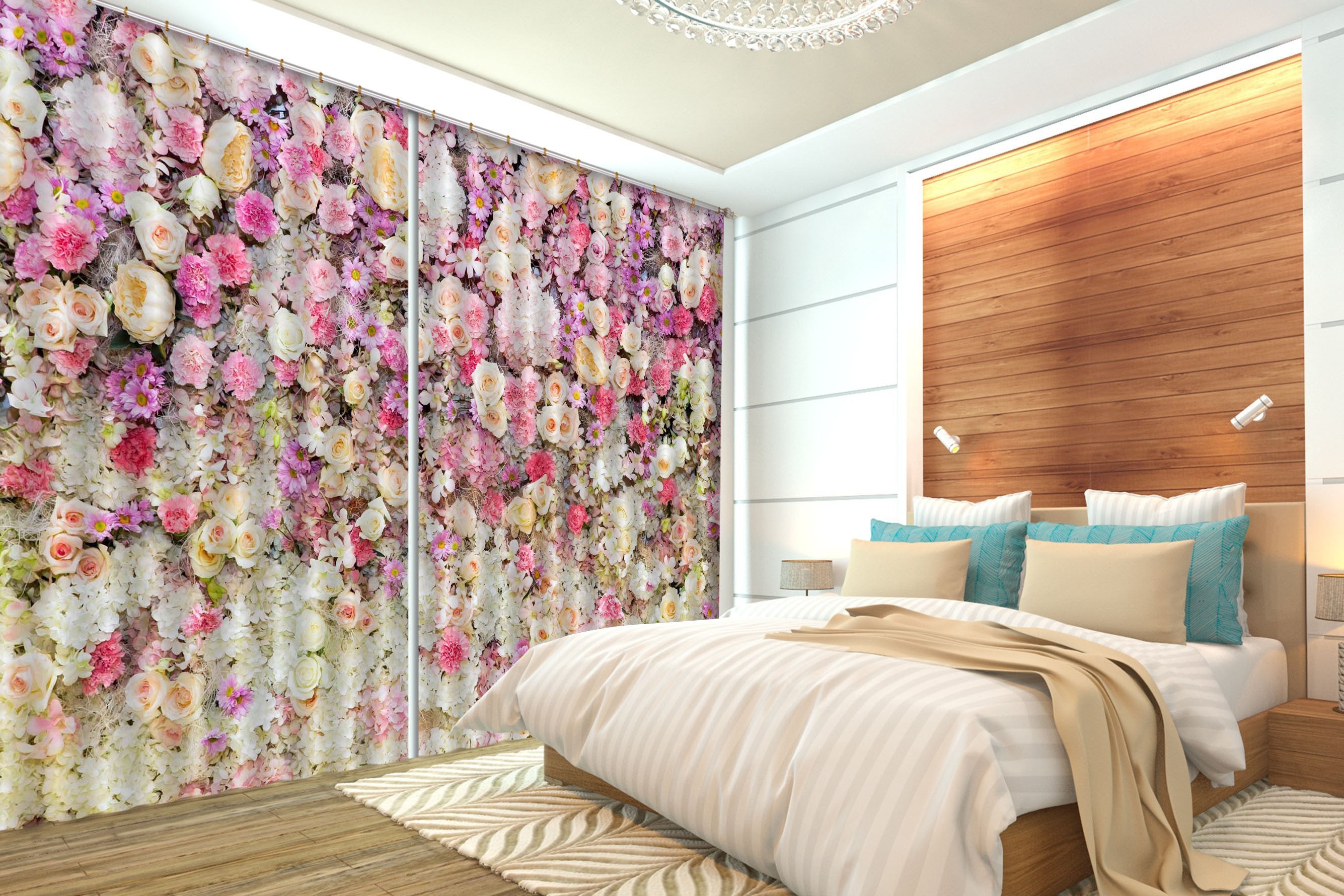 3D Flowers Wall 487 Beach Curtains Drapes Wallpaper AJ Wallpaper
