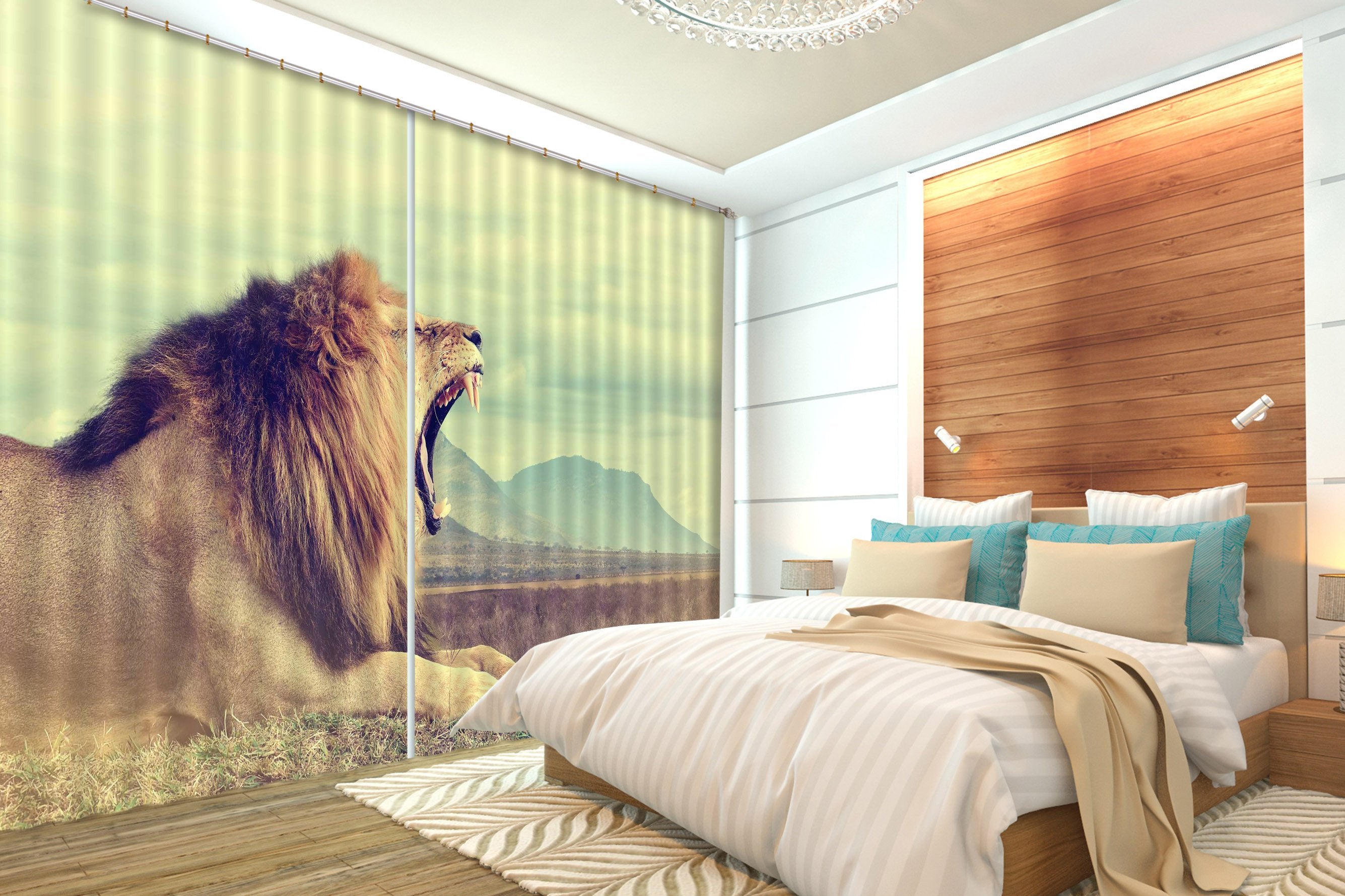 3D Yawned Lion 549 Curtains Drapes Wallpaper AJ Wallpaper