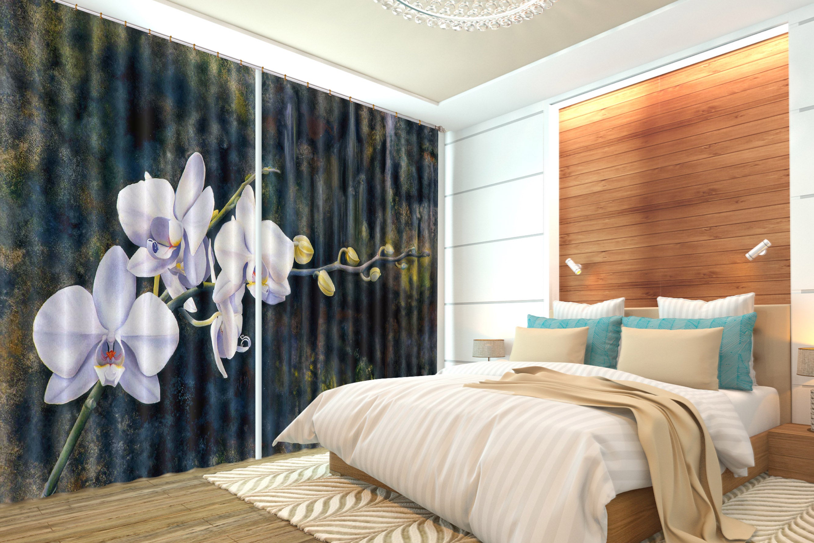 3D White Flower 11019 Matthew Holden Bates Curtain Curtains Drapes