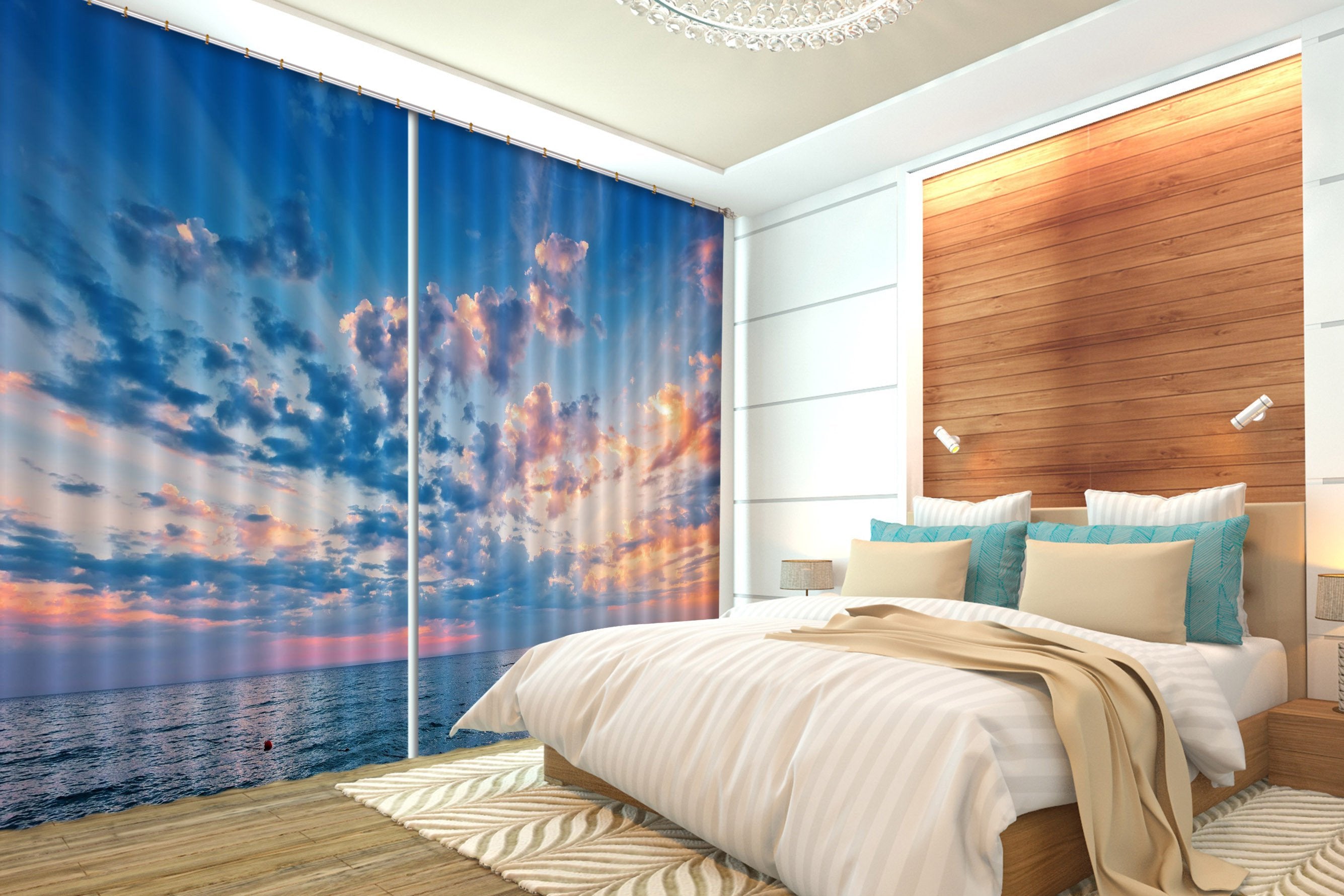 3D Sea Sunset Clouds 482 Curtains Drapes Wallpaper AJ Wallpaper