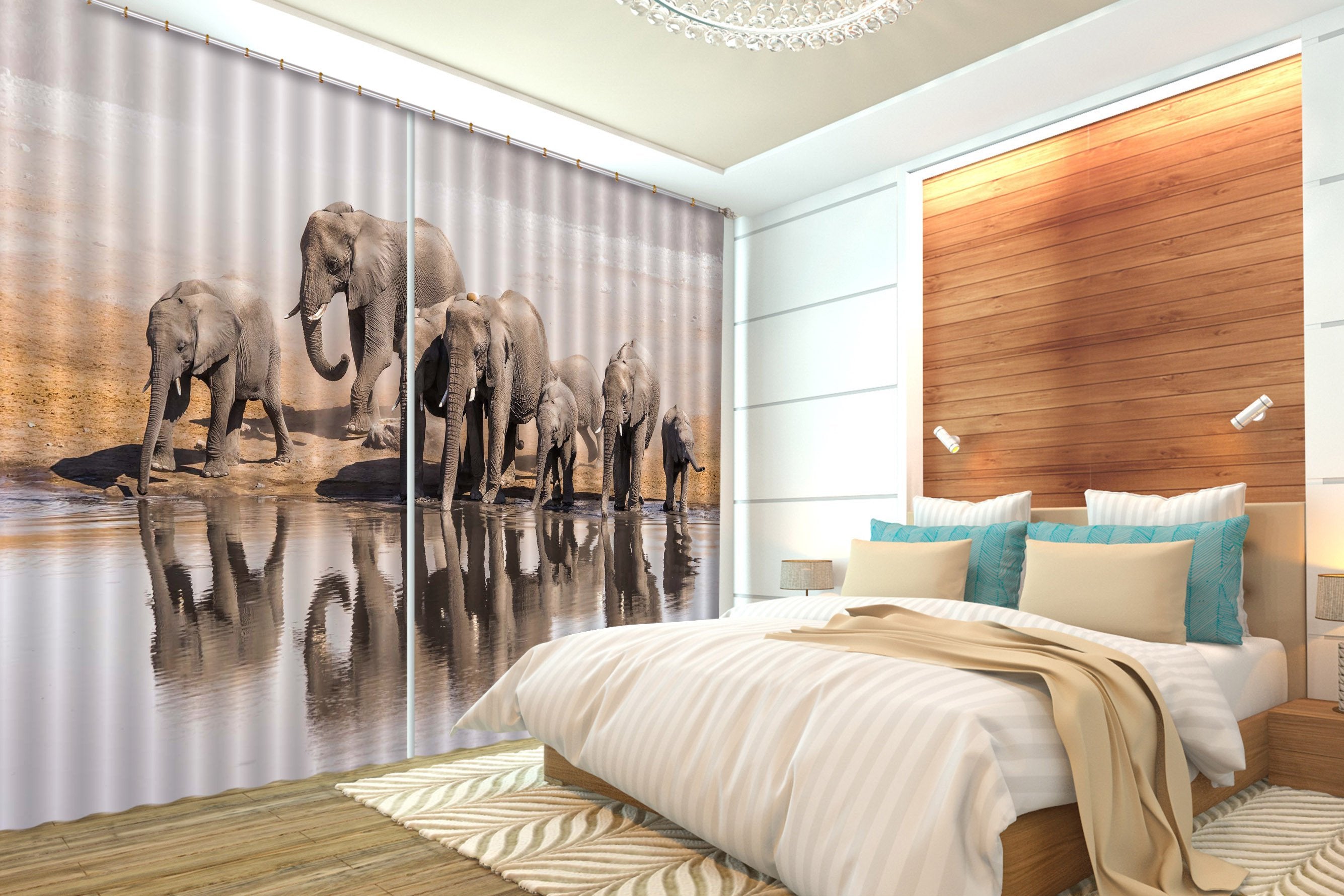 3D Drinking Elephants 547 Curtains Drapes Wallpaper AJ Wallpaper