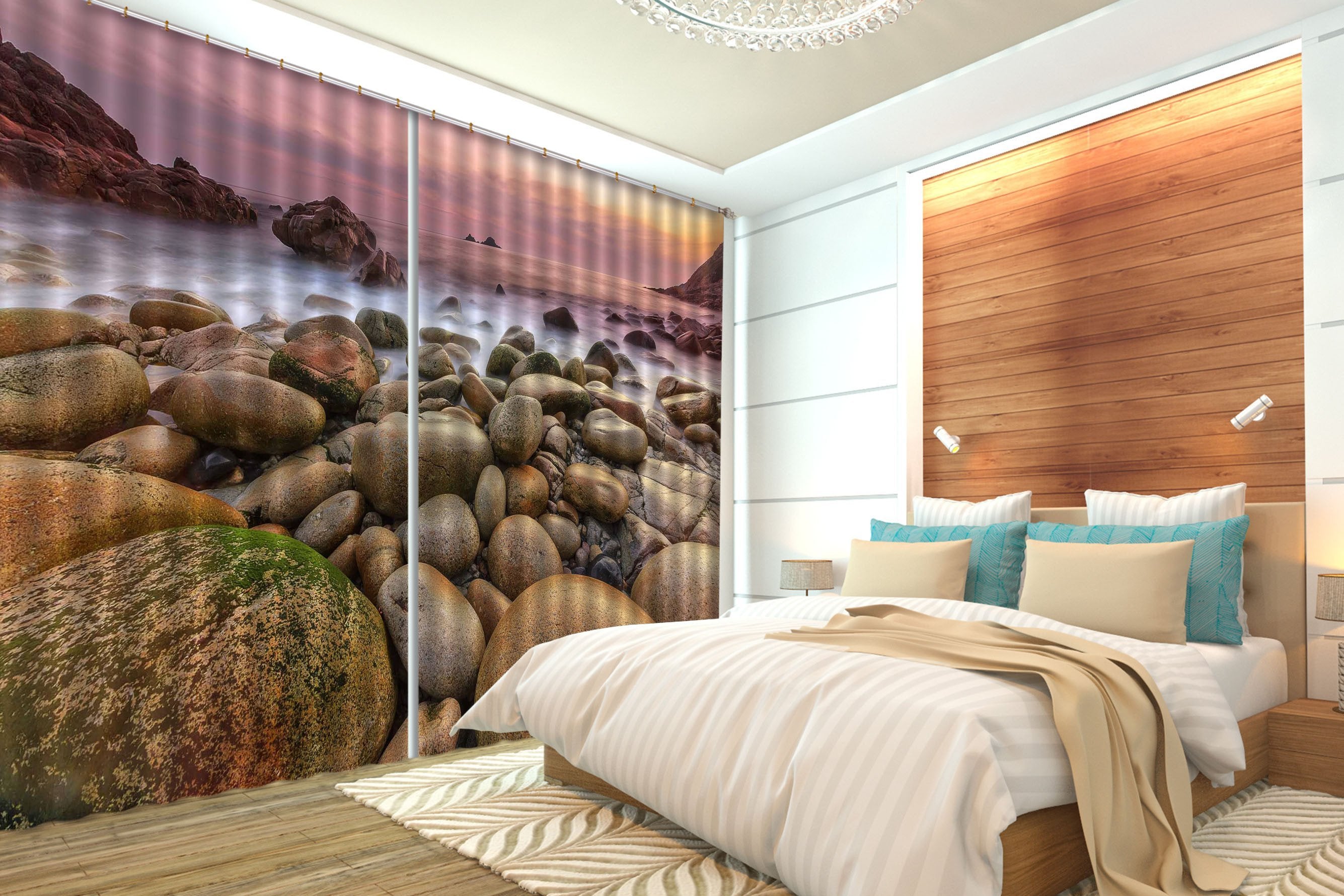 3D Misty Sea Stones 125 Curtains Drapes Wallpaper AJ Wallpaper