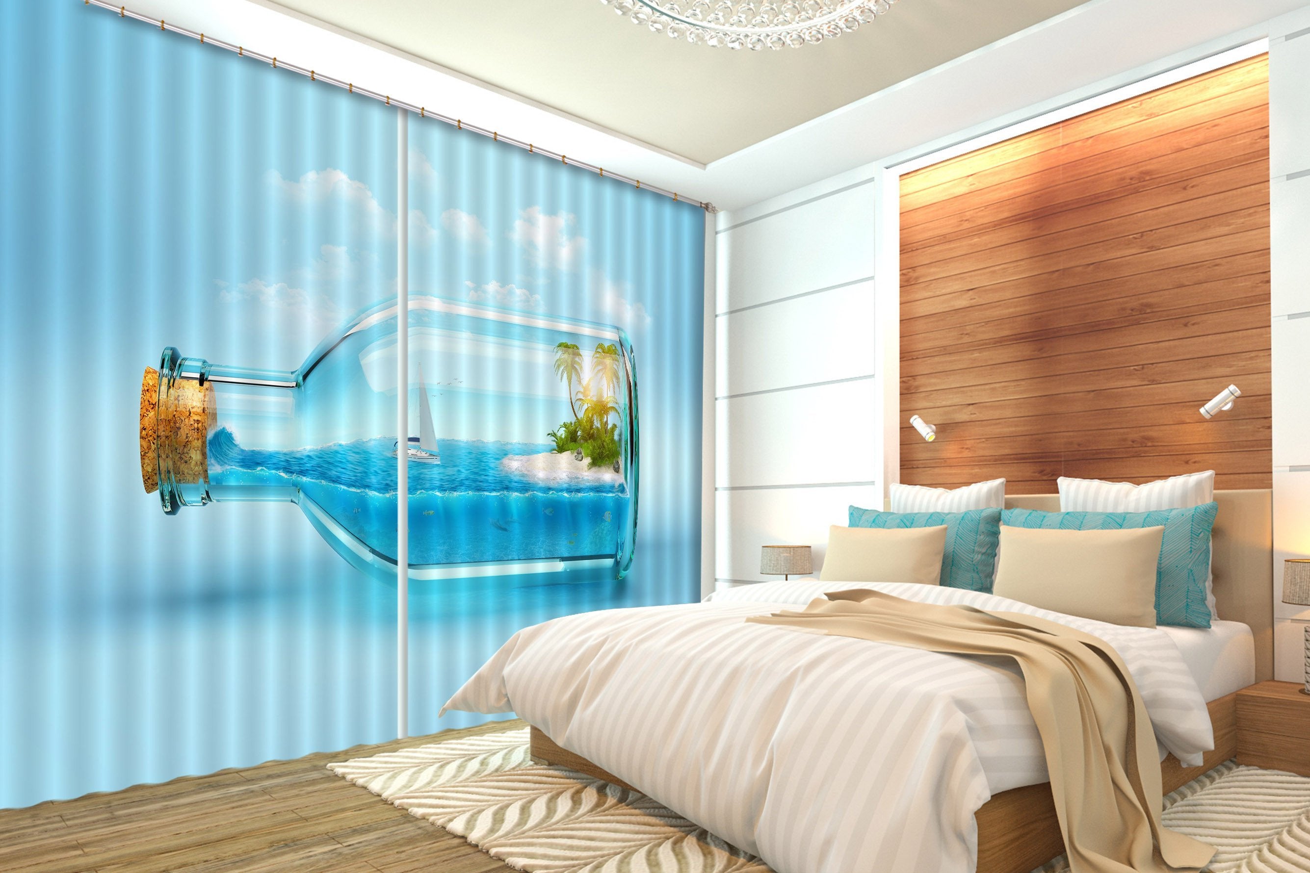 3D Drifting Bottle Sea 127 Curtains Drapes Wallpaper AJ Wallpaper