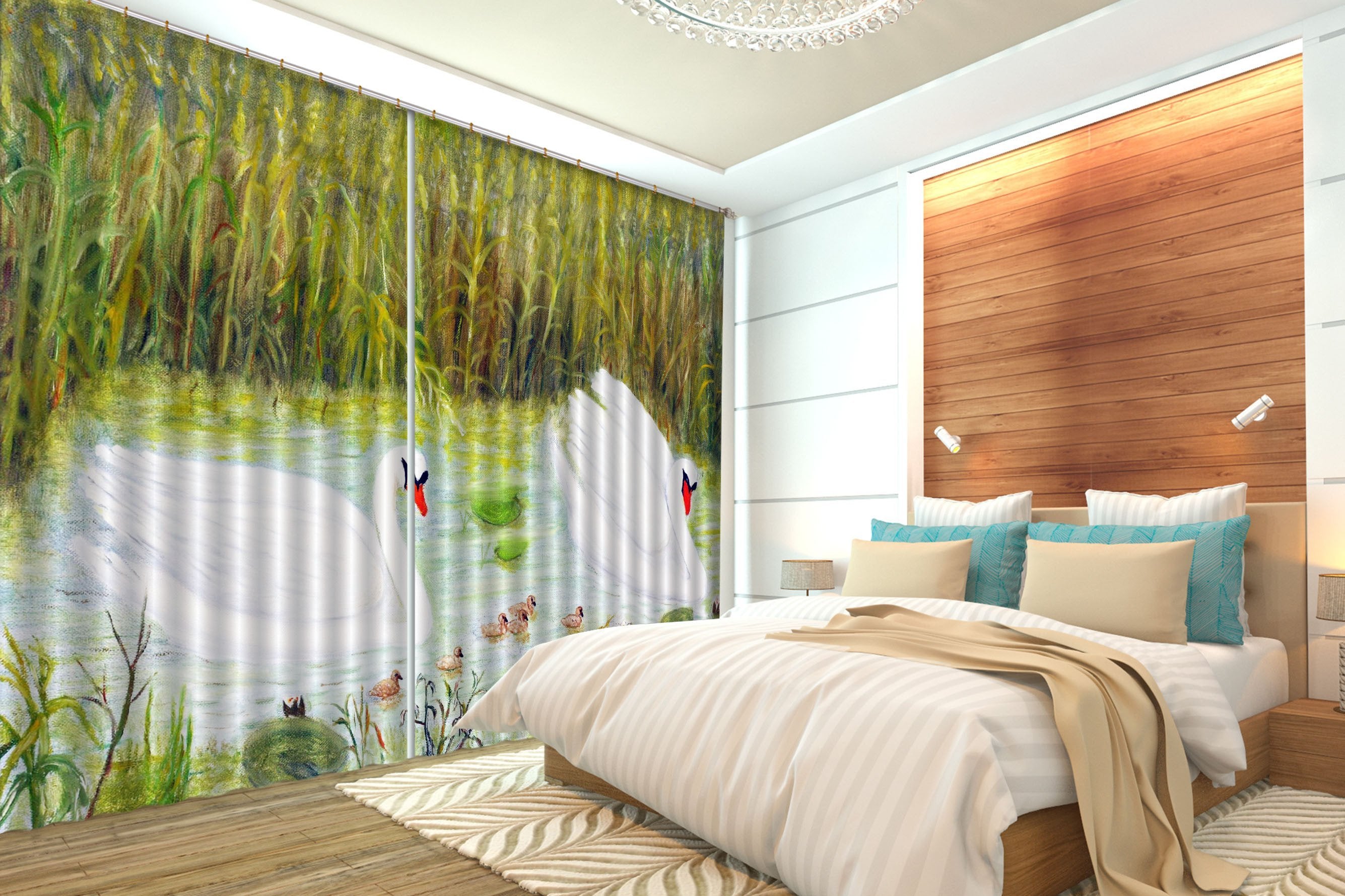 3D Pond White Swans 697 Curtains Drapes Wallpaper AJ Wallpaper