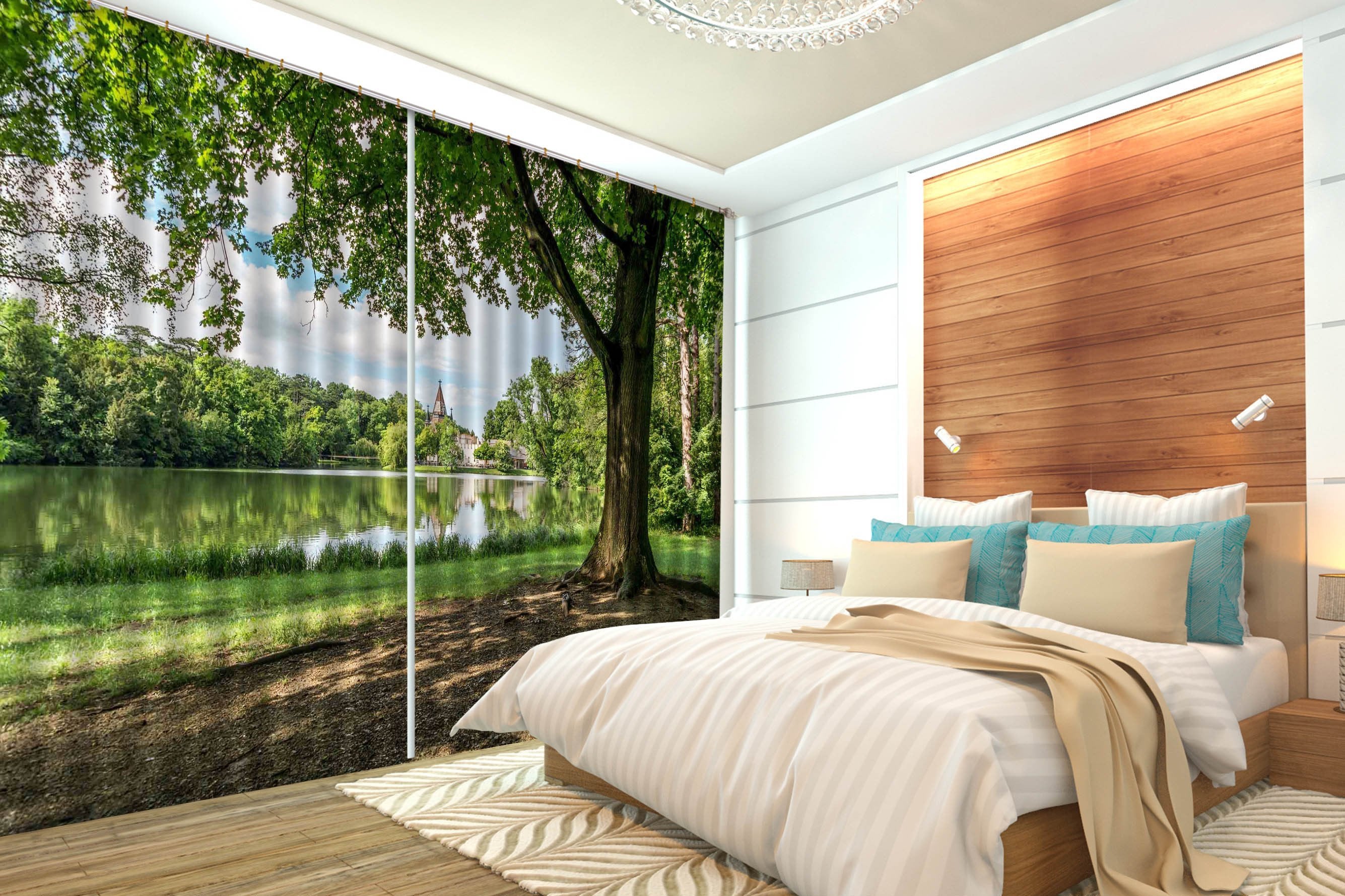 3D Lakeside Green Tree 524 Curtains Drapes Wallpaper AJ Wallpaper