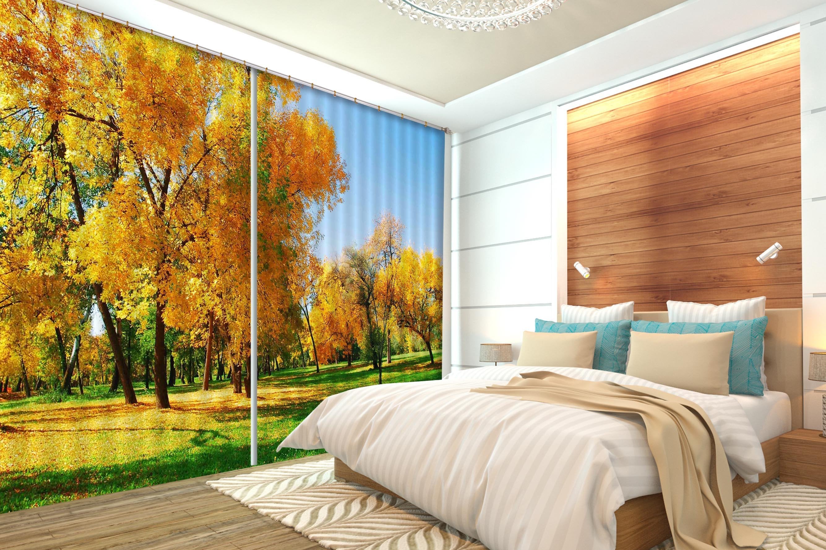 3D Autumn Grassland Trees 213 Curtains Drapes Wallpaper AJ Wallpaper