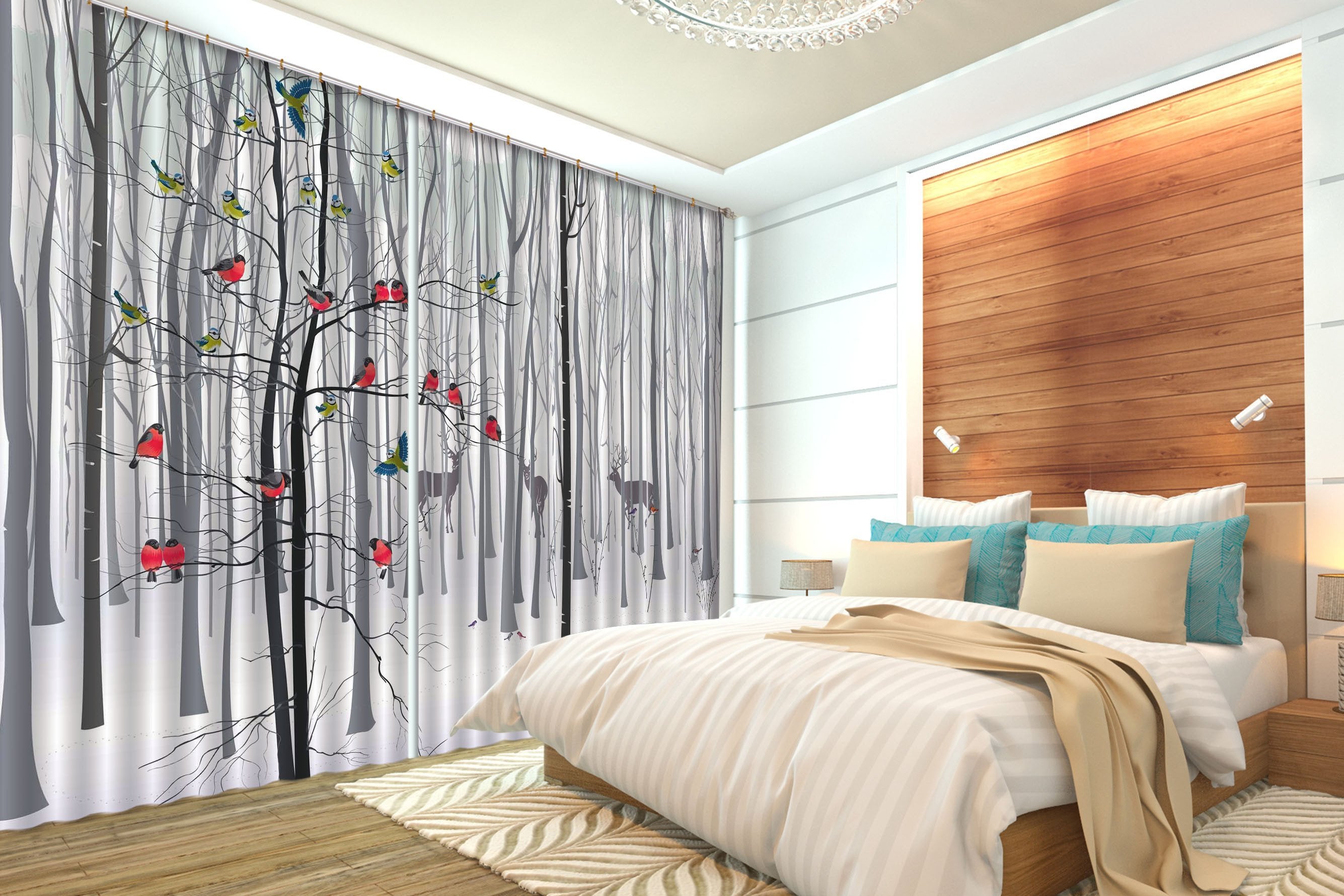 3D Bare Trees Animals 501 Curtains Drapes Wallpaper AJ Wallpaper