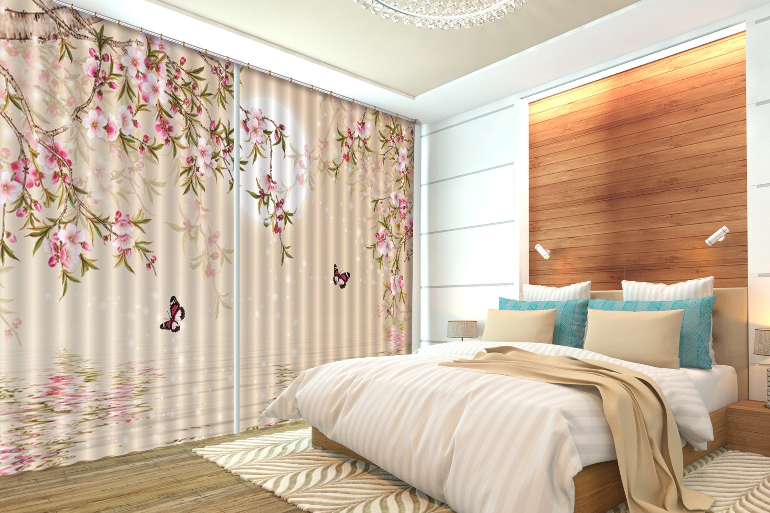 3D Bright Moon Flowers Butterflies Curtains Drapes Wallpaper AJ Wallpaper