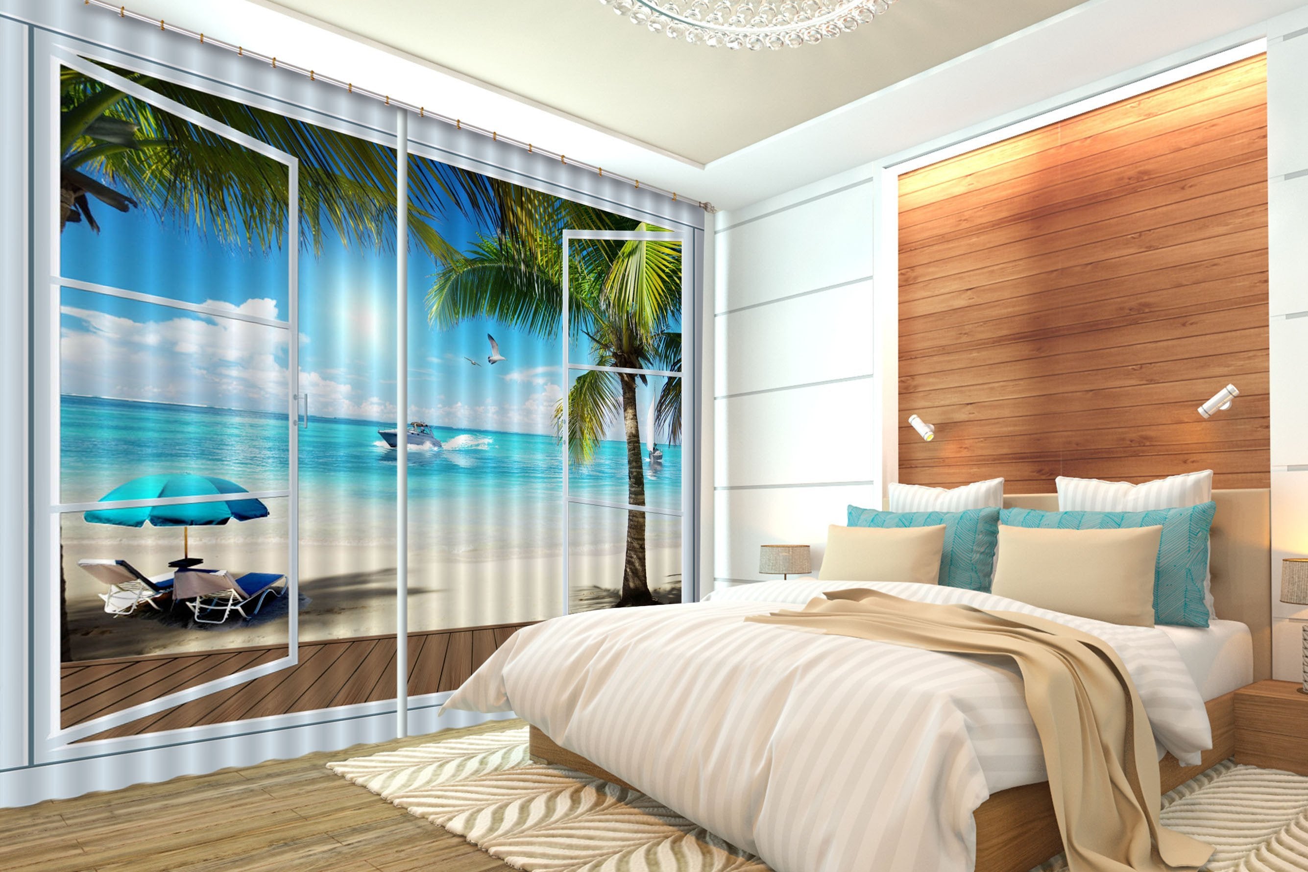 3D Sea Beach Door 436 Beach Curtains Drapes Wallpaper AJ Wallpaper