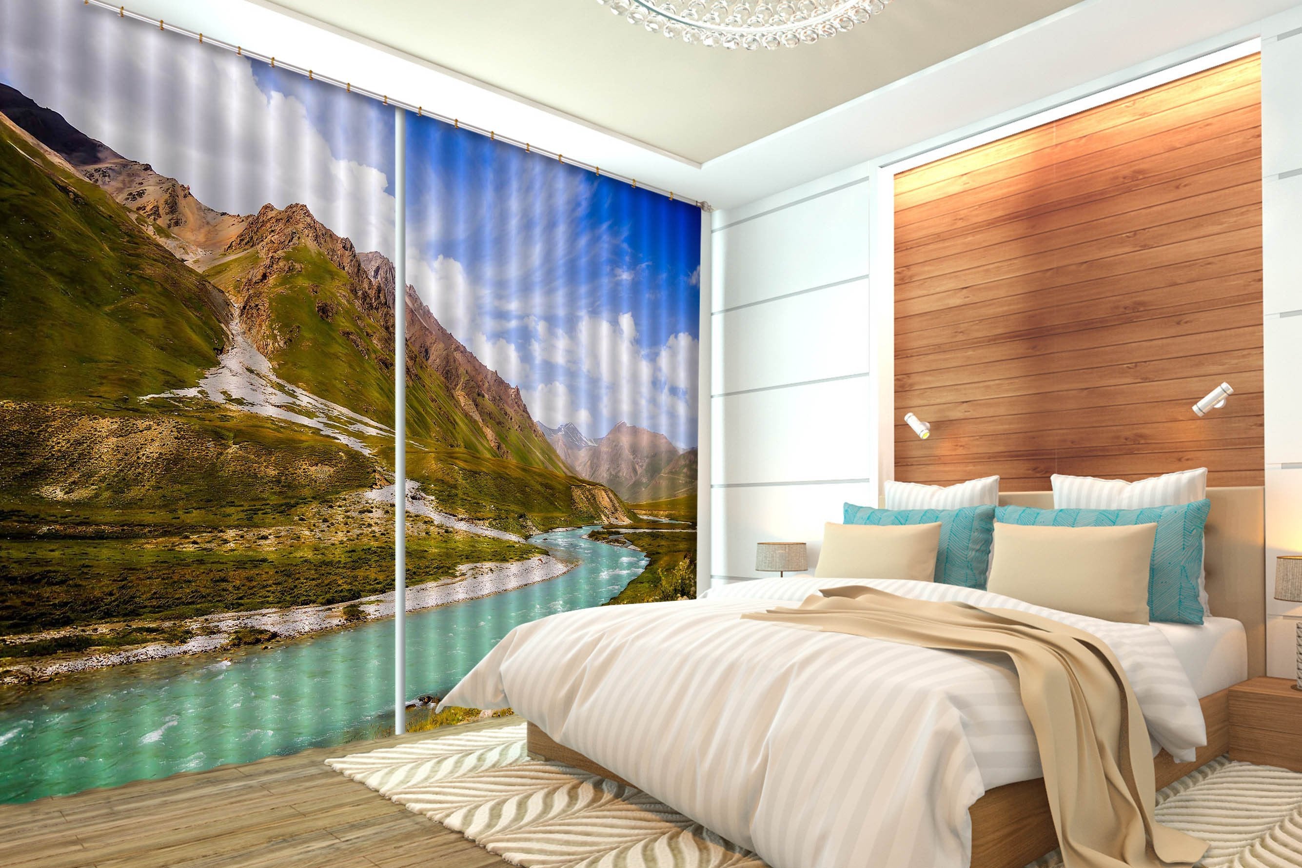 3D Mountains Meandering River 374 Curtains Drapes Wallpaper AJ Wallpaper