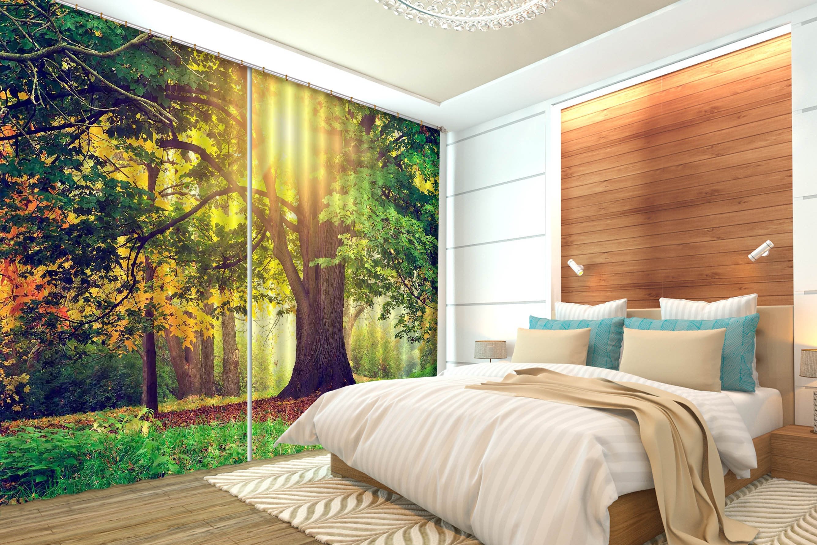 3D Lush Tree Sunshine 658 Curtains Drapes Wallpaper AJ Wallpaper