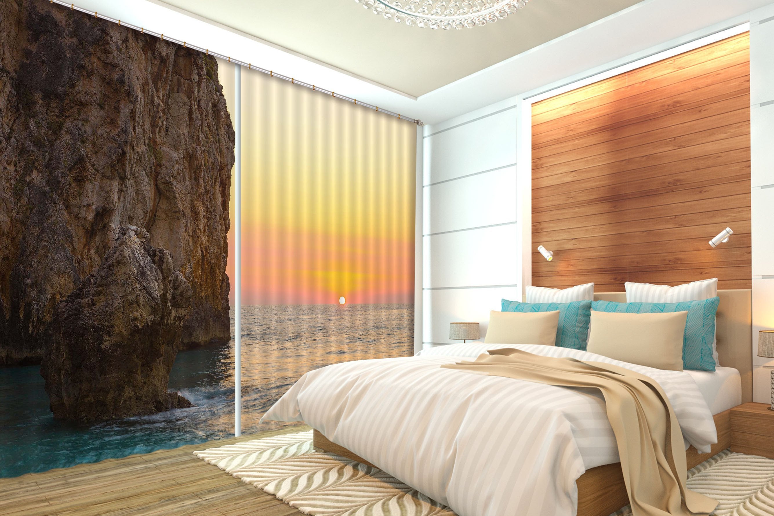 3D Sea Coast Sunset 215 Curtains Drapes Wallpaper AJ Wallpaper