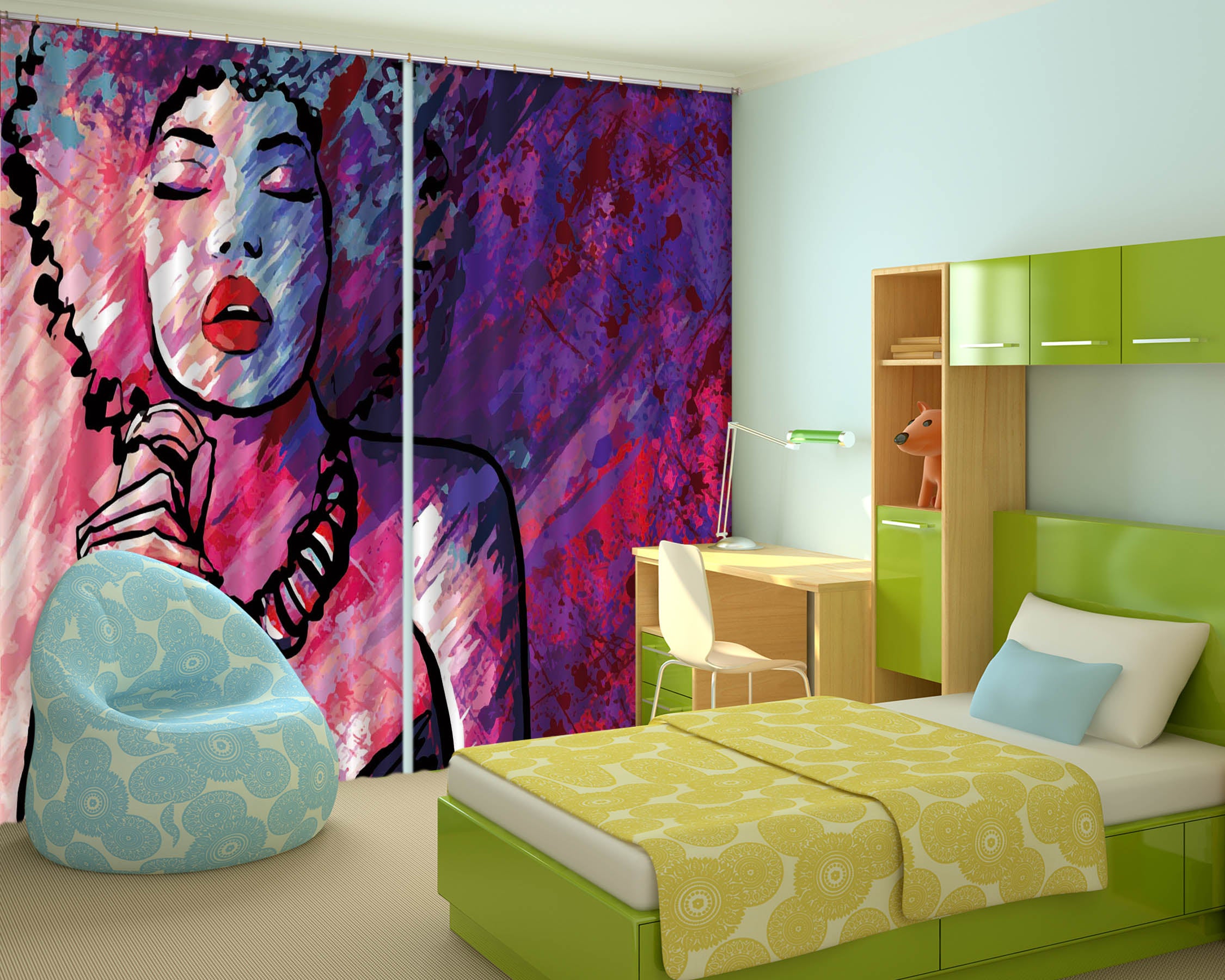 3D Painted Girl 101 Curtains Drapes