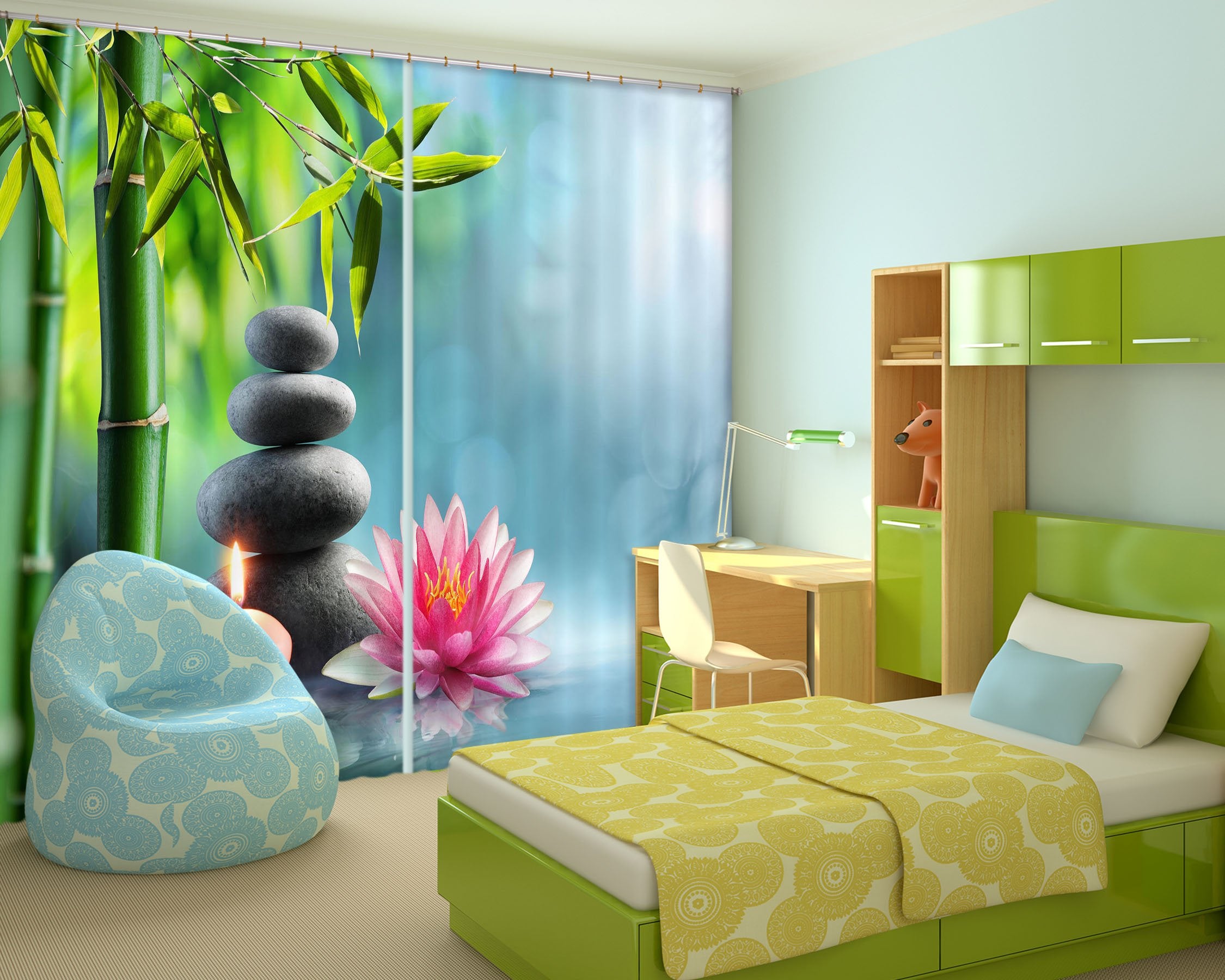 3D Bamboo Forest Lotus 115 Curtains Drapes Wallpaper AJ Wallpaper