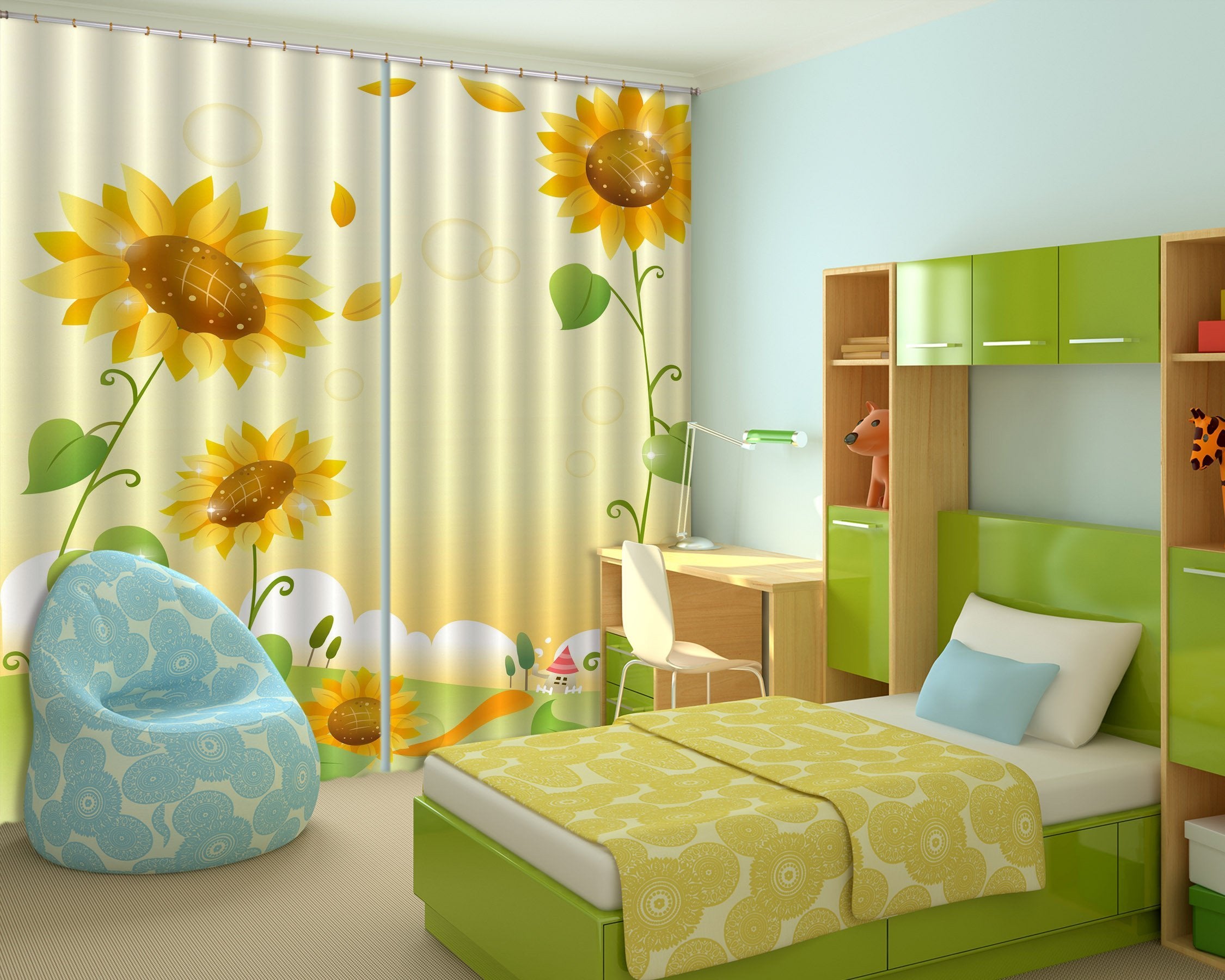 3D Flying Sunflowers 619 Curtains Drapes Wallpaper AJ Wallpaper