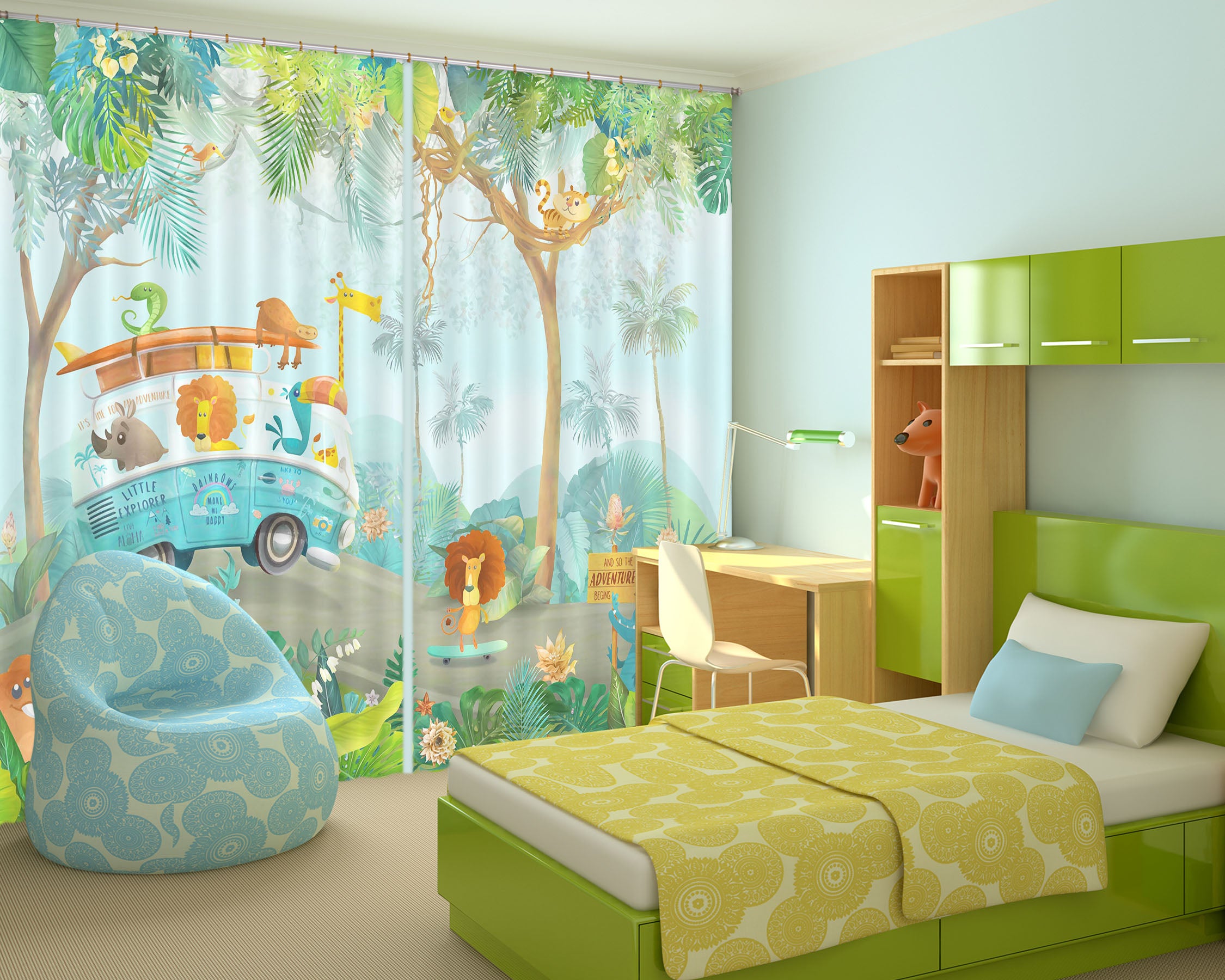 3D Forest Car 750 Curtains Drapes