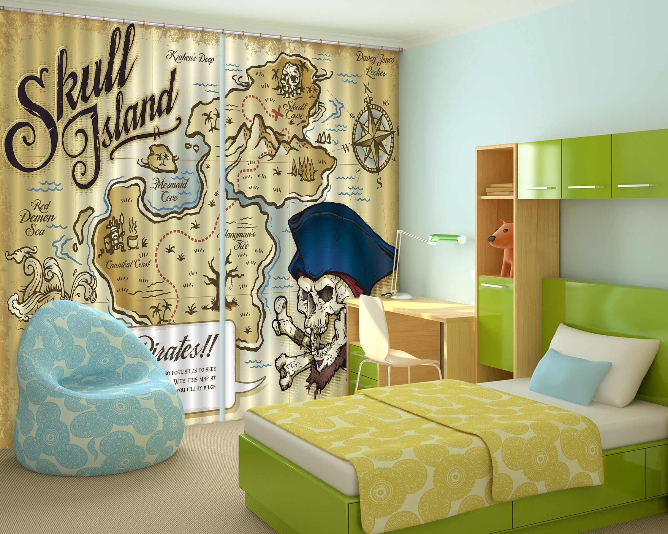 3D Skull Island Map 2251 Curtains Drapes Wallpaper AJ Wallpaper